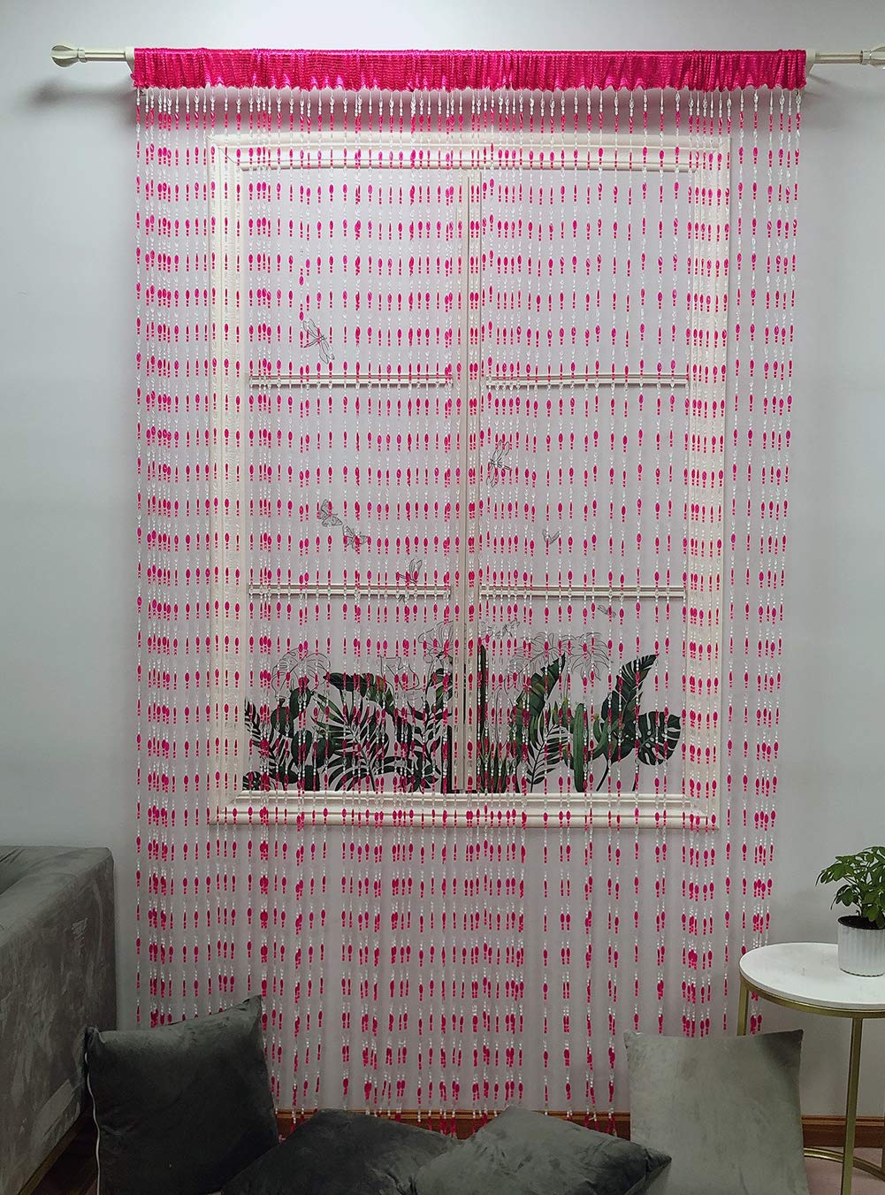 ZiDeTang Acrylic Beaded Door Curtain - Elegant Tassel Room Divider for Home Décor (Rose, 300cm x 250cm) - Perfect for Bedroom, Living Room, and Boho Style Interior Design