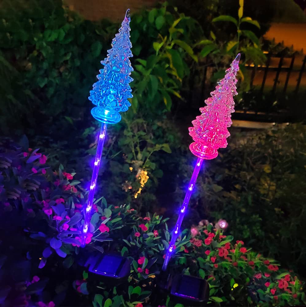 Solar Powered Decorative Lights Outdoor Waterproof - 2 Pack Variable Color LED Garden Stake Lights for Christmas, Patio, Backyard, Pathway & Landscape Lighting