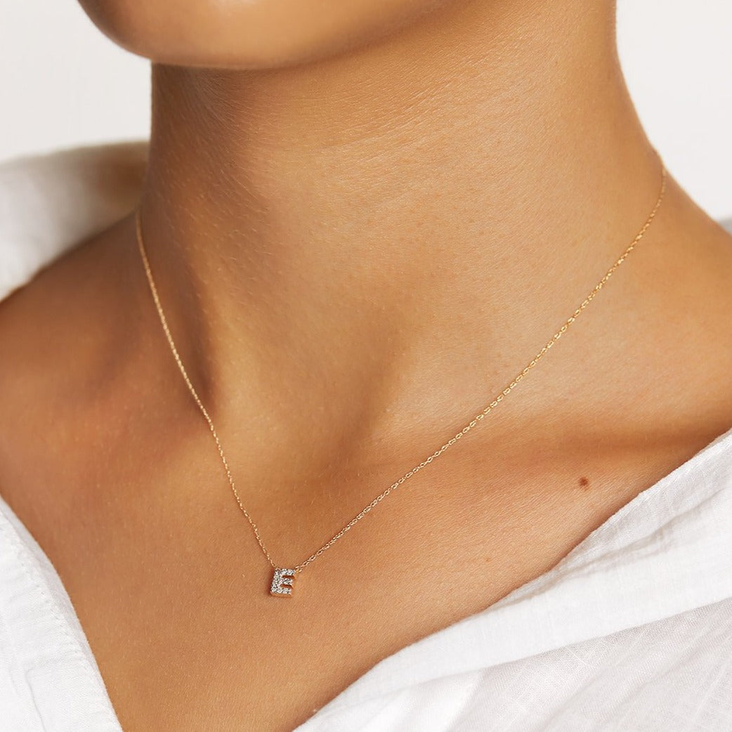10k Gold Diamond Letter E Necklace - Elegant Initial Jewelry for Women, Perfect for Gifts, Anniversaries, and Everyday Wear