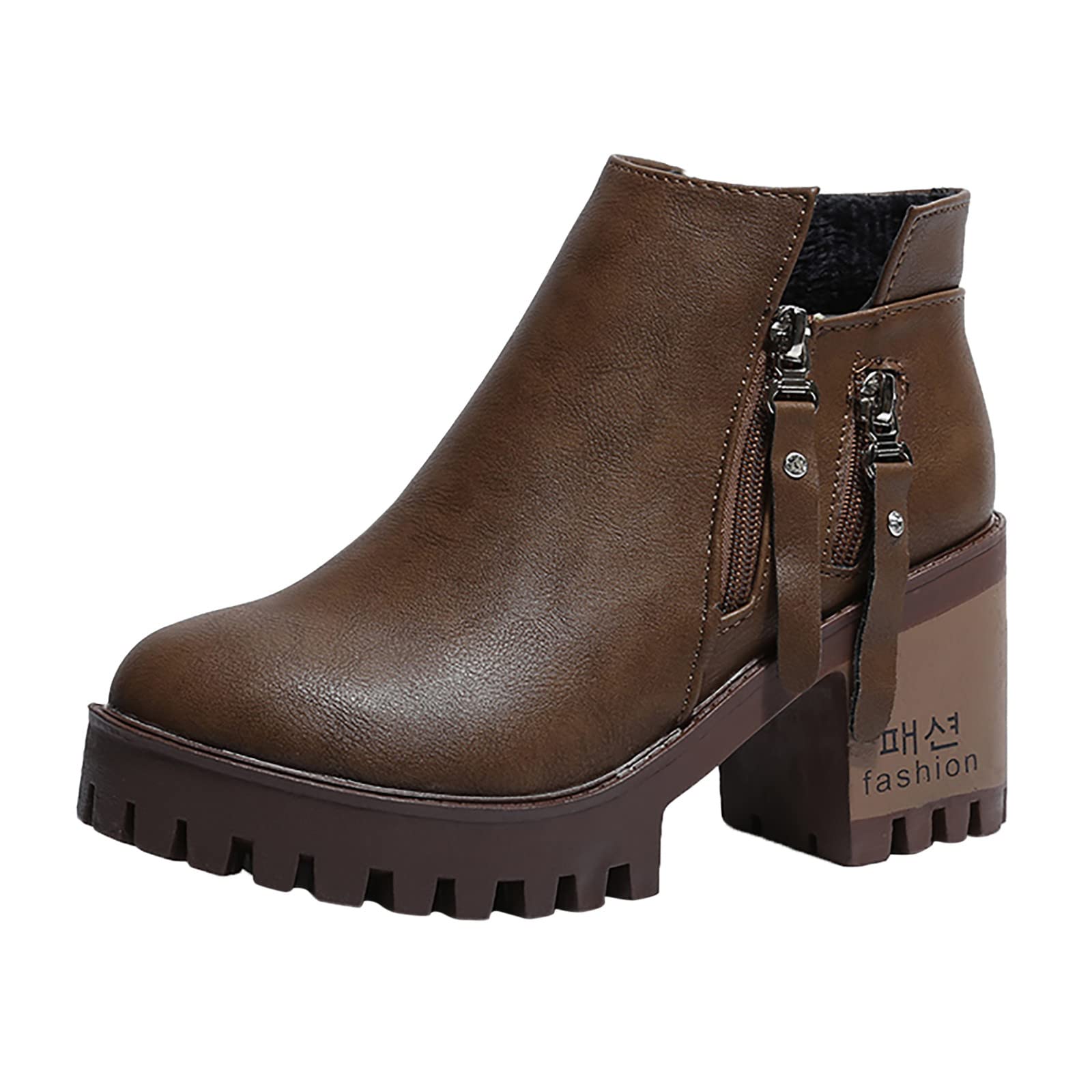 Black Leather Boots for Women - Fashionable Thick Heel Short Boots in Brown | Perfect for Casual Outfits, Office Wear & Winter Fashion