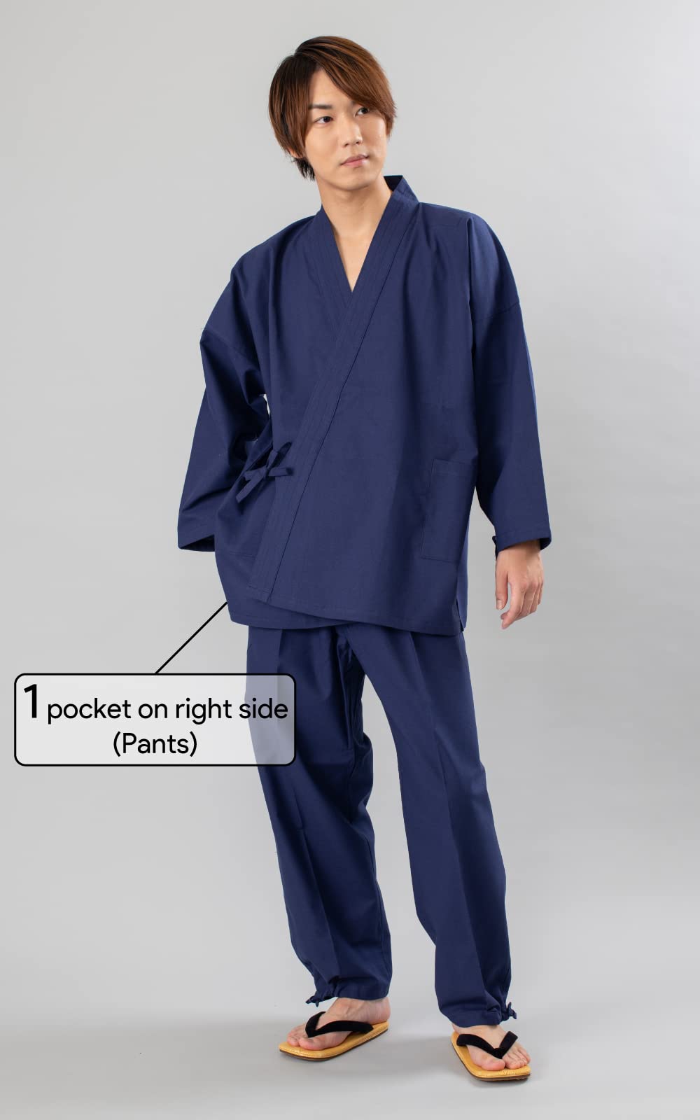 Authentic Japanese Samue Men's Traditional Loungewear - Made in Japan - Navy Blue - Medium Size - Perfect for Meditation, Yoga & Relaxation at Home