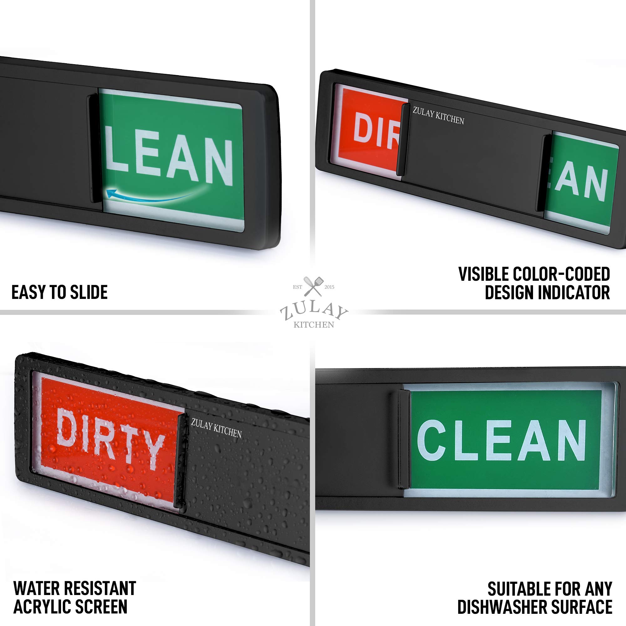 Zulay Clean Dirty Dishwasher Magnet Sign - Strong Hold for Stainless Steel Fridges & Magnetic Surfaces - Easy to Read Black Indicator - Perfect for Kitchen Organization & Dishwasher Status Notifications