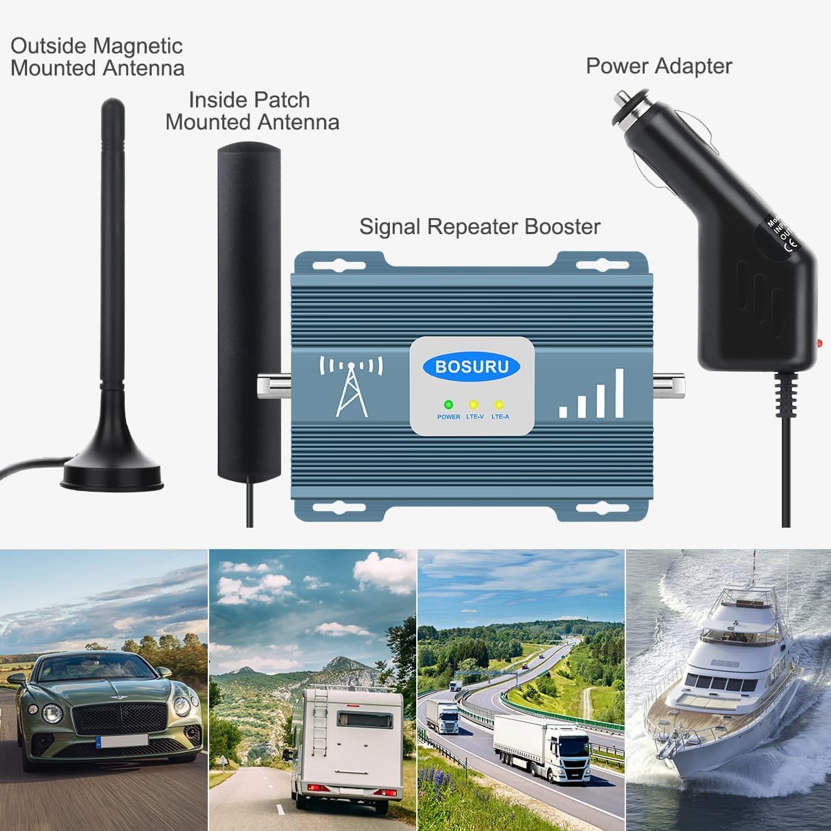 4G LTE 5G Cell Phone Signal Booster for RV, Truck & Car - Compatible with T-Mobile, AT&T, Verizon (Bands 12/13/17) - Stronger Reception for Road Trips, Remote Work & Emergency Calls
