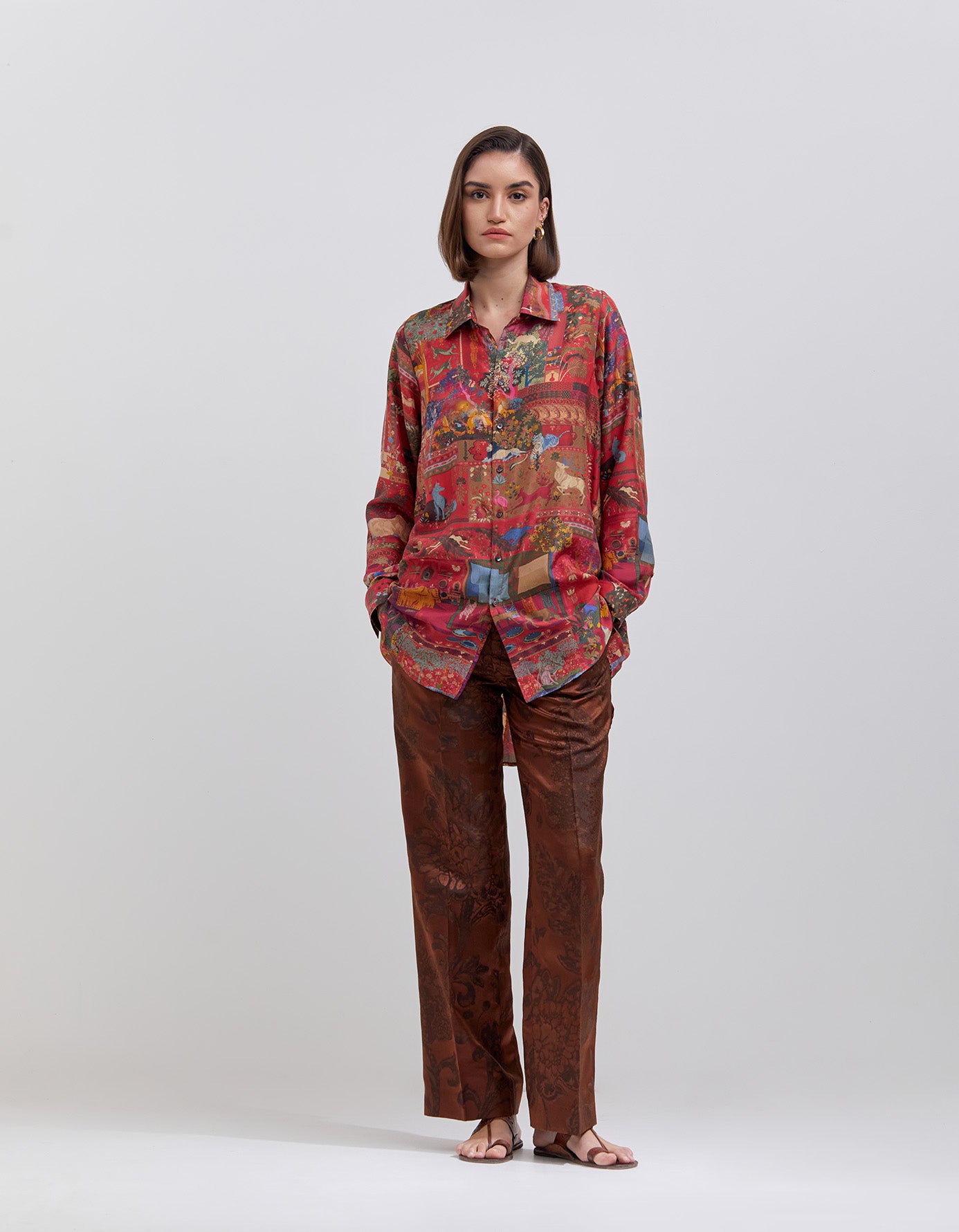 Diya Silk Shirt in Crimson Red - Panchatantra Inspired Ethnic Wear for Festivals, Weddings & Cultural Events