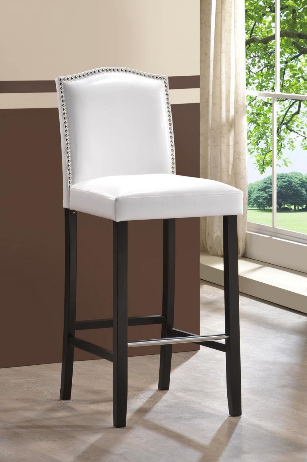 Libra White Modern Bar Stool with Nail Head Trim - Set of 2 Counter Height Stools for Kitchen Island, Breakfast Bar & Home Decor