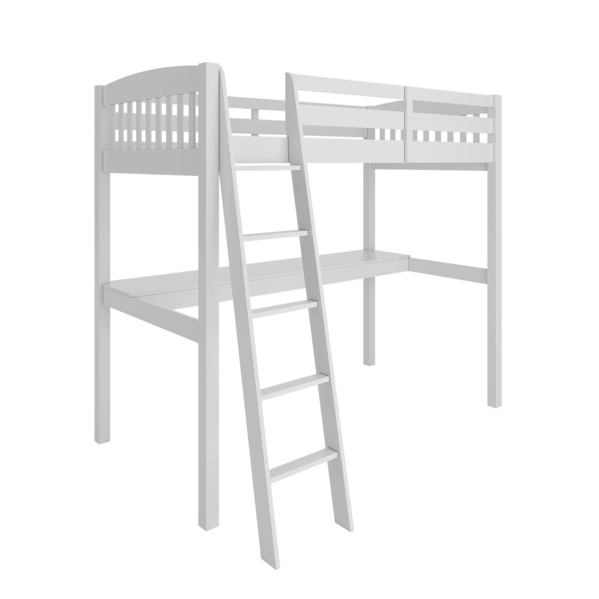 Yes4Wood Everest High Loft Wood Bed with Built-in Desk - 100% Pinewood, No Box Spring Needed (White, Full Size) - Perfect for Small Apartments, Dorm Rooms & Space-Saving Bedroom Designs