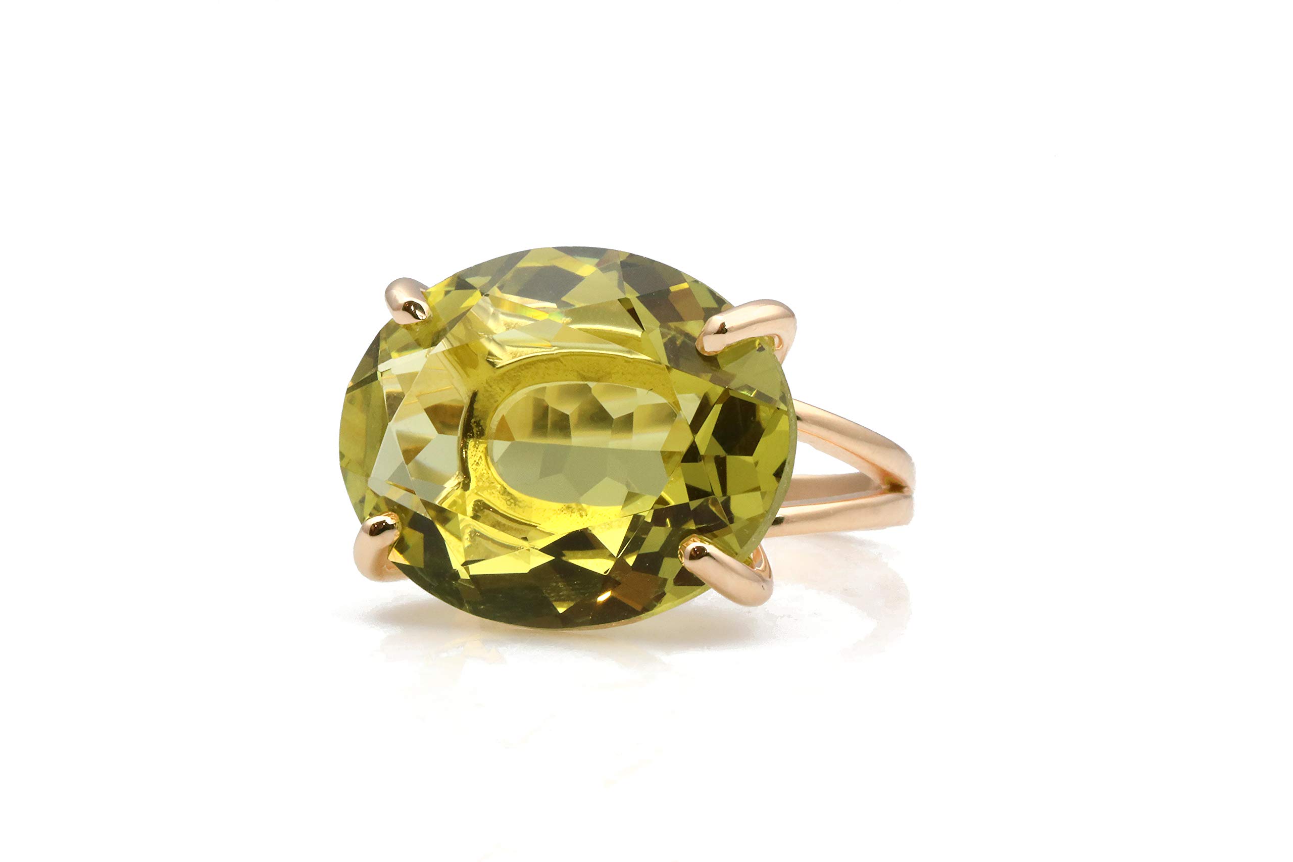 Anemone Jewelry Rose Gold 16x20mm Lemon Quartz Ring - Natural Semi-Precious Stone Statement Ring - Handmade Fashion Jewelry for Women - Size & Material Options - Perfect for Weddings, Parties & Special Occasions