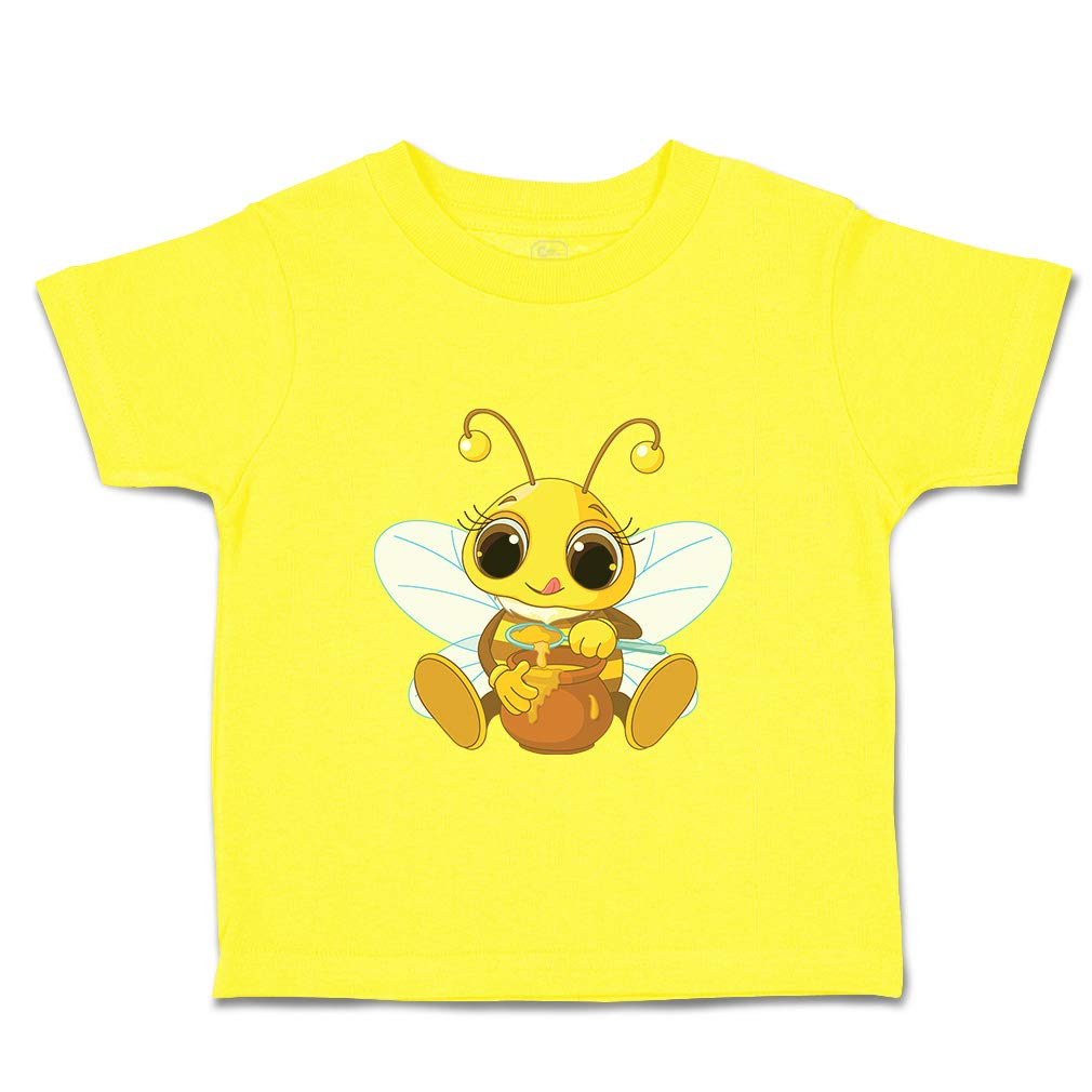 Adorable Bee with Honey Pot Toddler T-Shirt - 100% Cotton Cartoon Animal Print Tee for Boys & Girls - Perfect for Playdates, Preschool & Family Outings