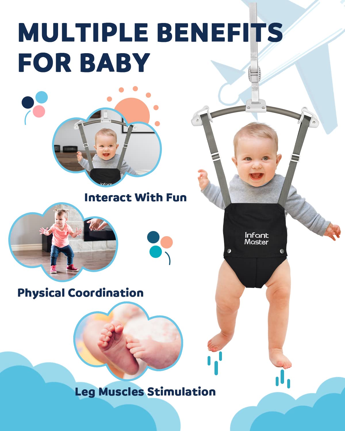 Infant Baby Doorway Jumper - Black & Green Bouncer Activity Center for Active Toddlers | Perfect for Indoor Play & Motor Skill Development