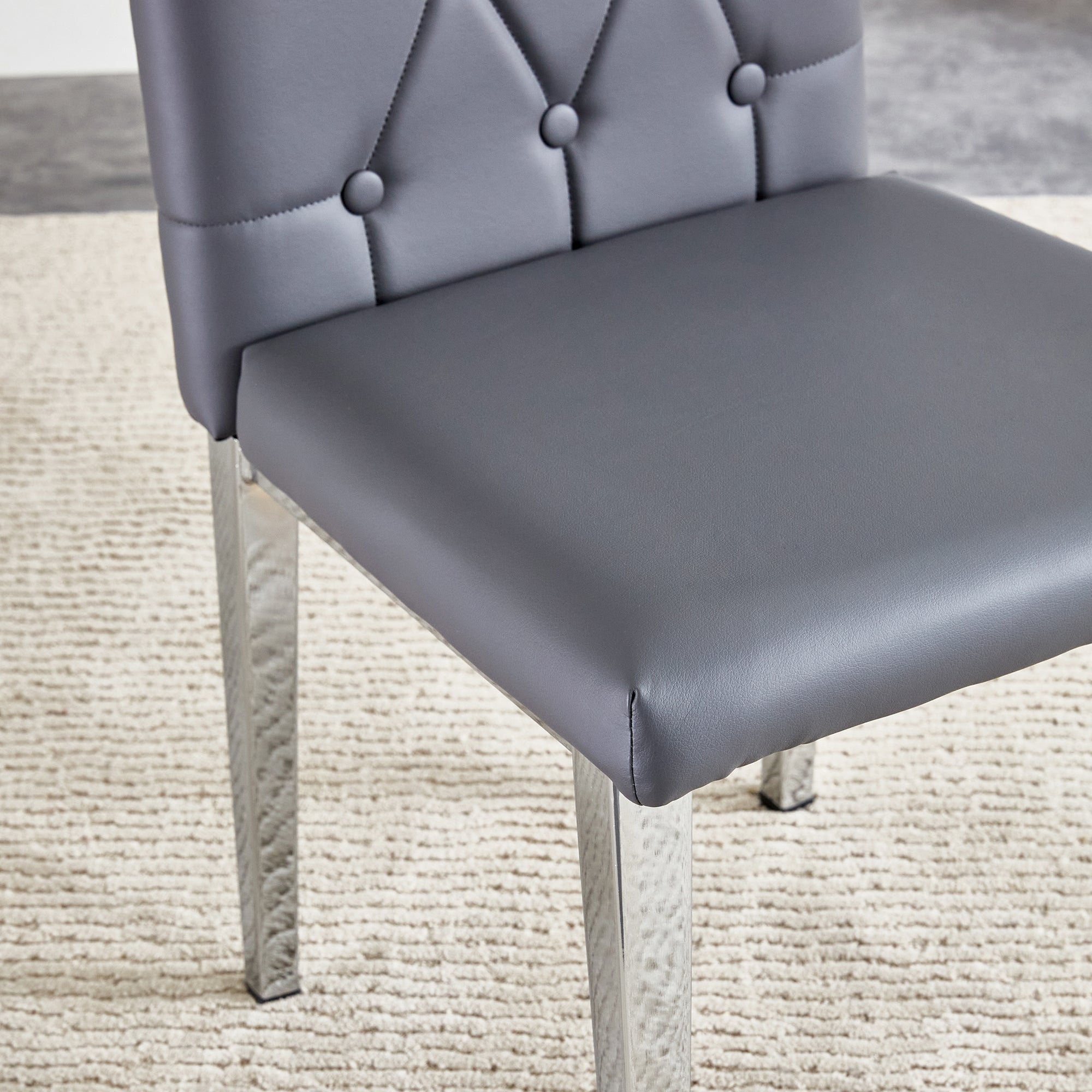 2-Piece Gray Armless Dining Chair Set - Elegant & Mysterious Deep Gray Tone with Vintage Grid & Buckle Back Design - Perfect for Modern Dining Rooms, Kitchens, and Small Spaces