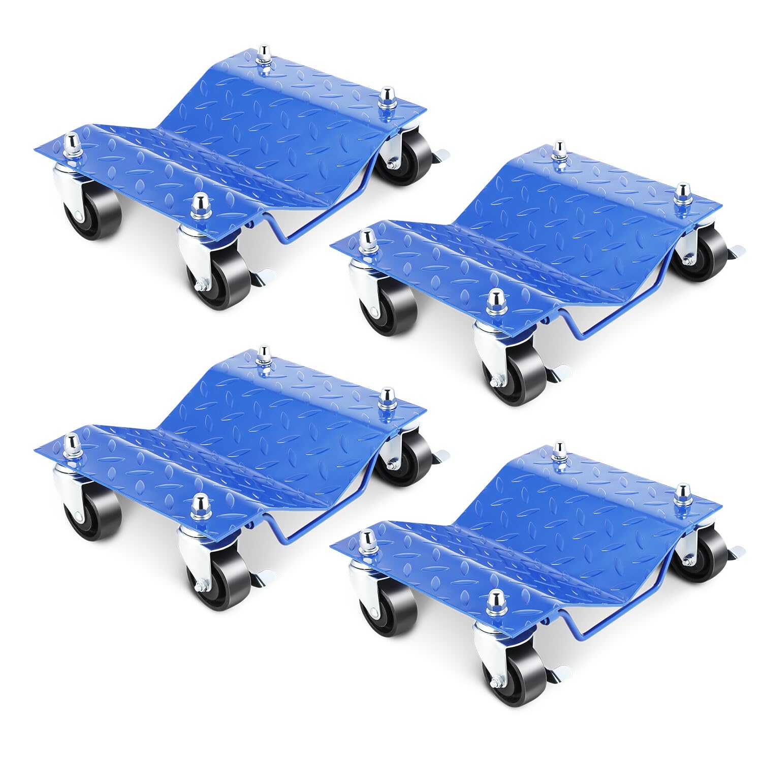 DNA MOTORING 4-Pack Heavy Duty Wheel Dolly Set - 6000 lbs Capacity Car Tire Dollies for Vehicle Moving & Repair - Blue (TOOLS-00299) - Perfect for Garage, Auto Shop & DIY Car Maintenance