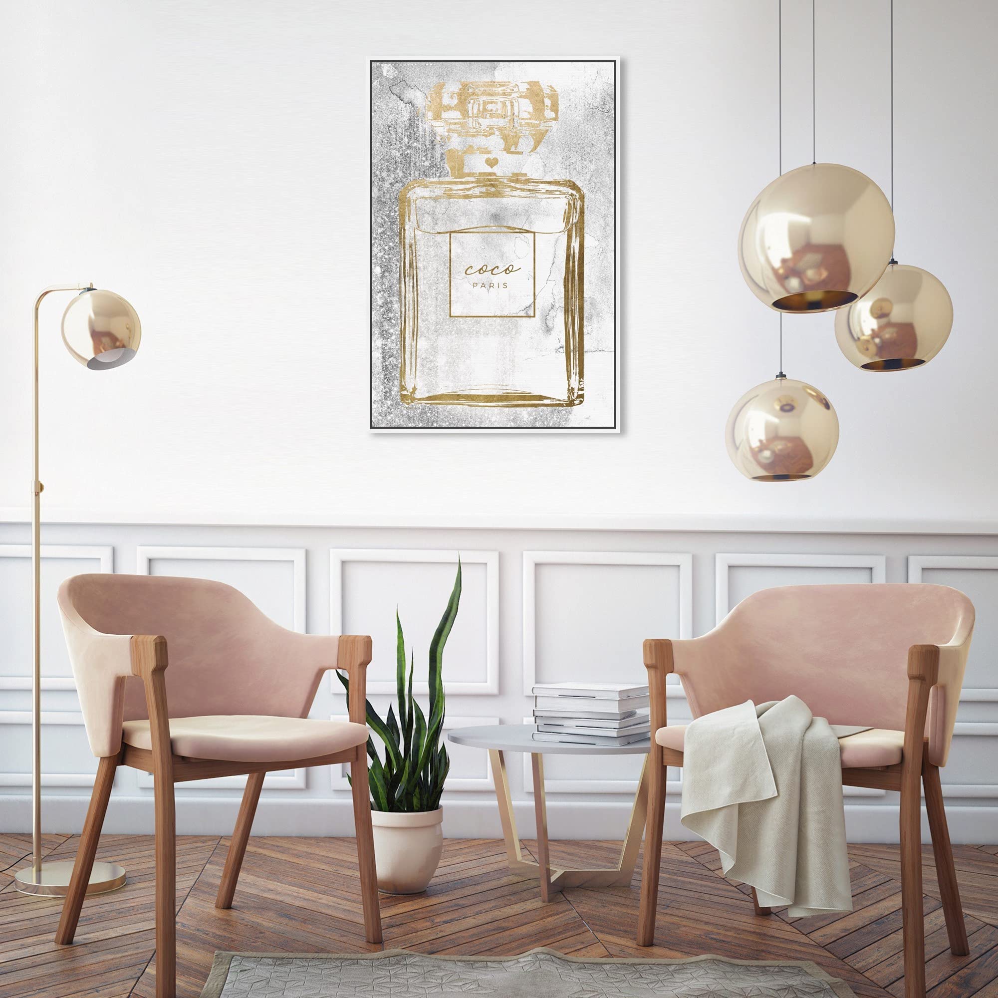 Oliver Gal Gold Infinite Perfume Framed Canvas Wall Art - Elegant Fashion & Glam Decor for Living Room, Bedroom, Office & Luxury Home Decor