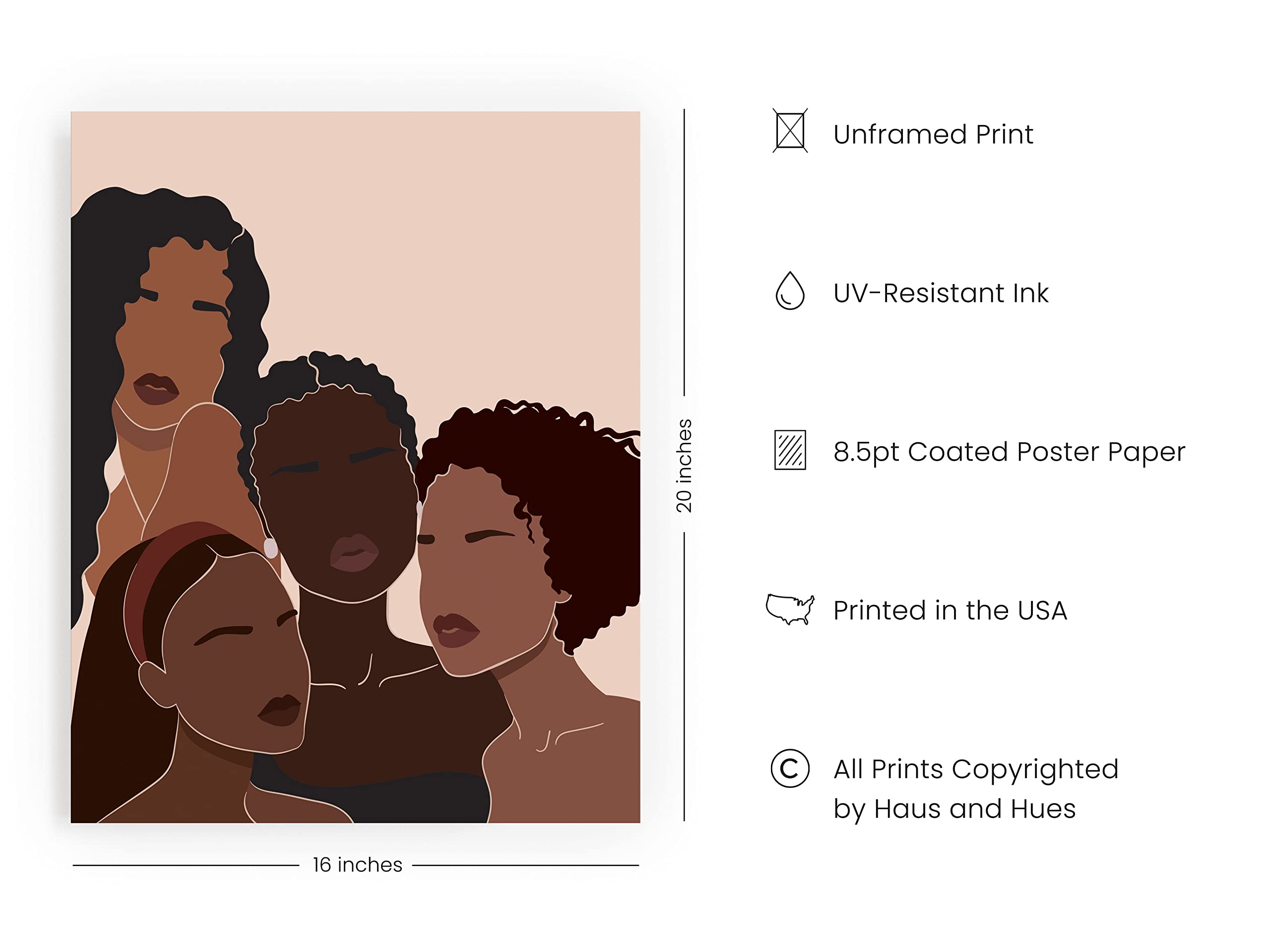 African American Women Painting Wall Art - Black Women Canvas Art Decor | Handmade African Art for Home & Office | UNFRAMED 16x20 | Perfect for Living Room, Bedroom & Gallery Wall Decor