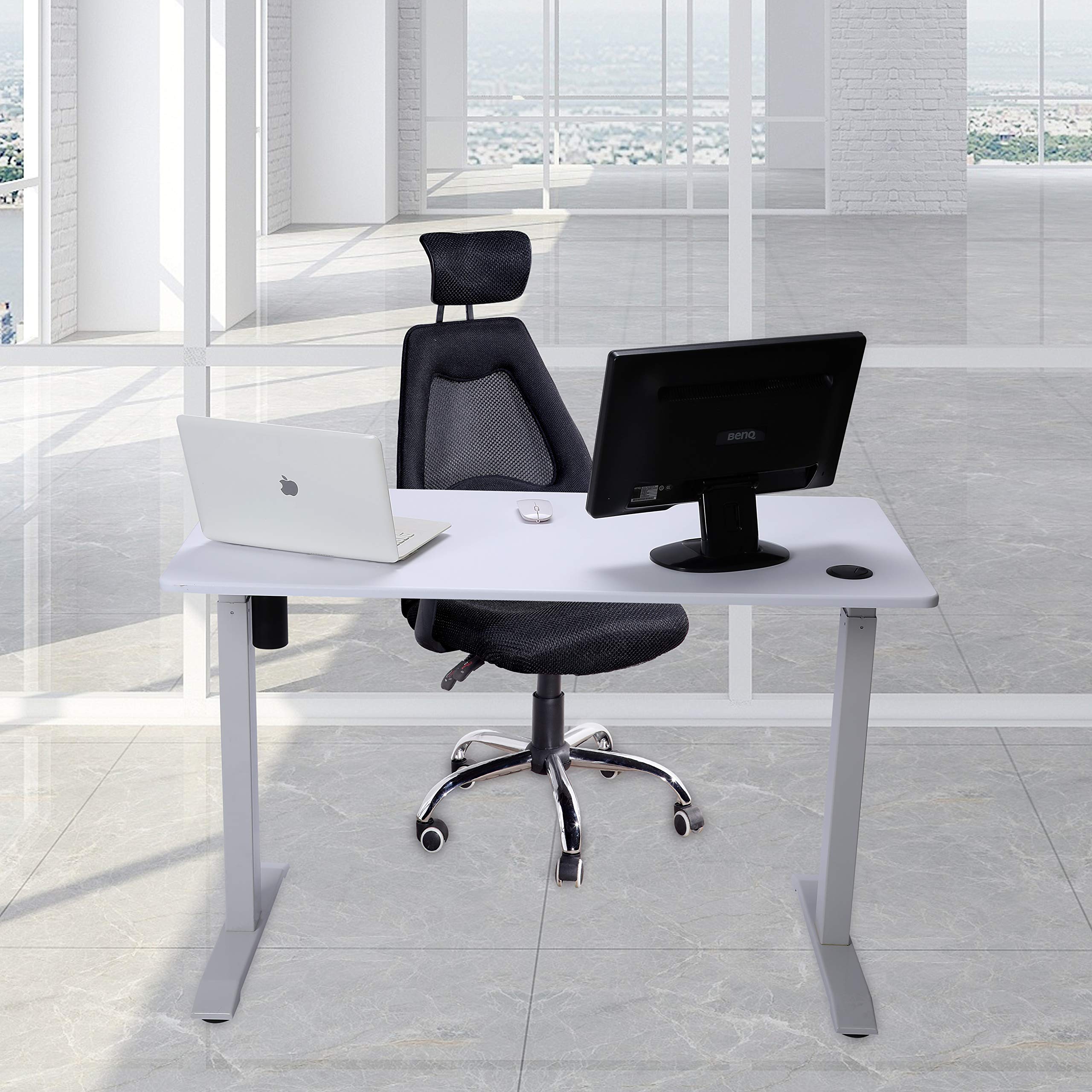 UNICOO 48 x 24 Inch Electric Height Adjustable Standing Desk - Motorized Sit Stand Workstation for Home Office, Gaming & Study | Whole-Piece Desk Board with Smooth Lift Mechanism | Perfect for Remote Work, Online Classes & Ergonomic Workspace Setup (Model KT1001-WW)