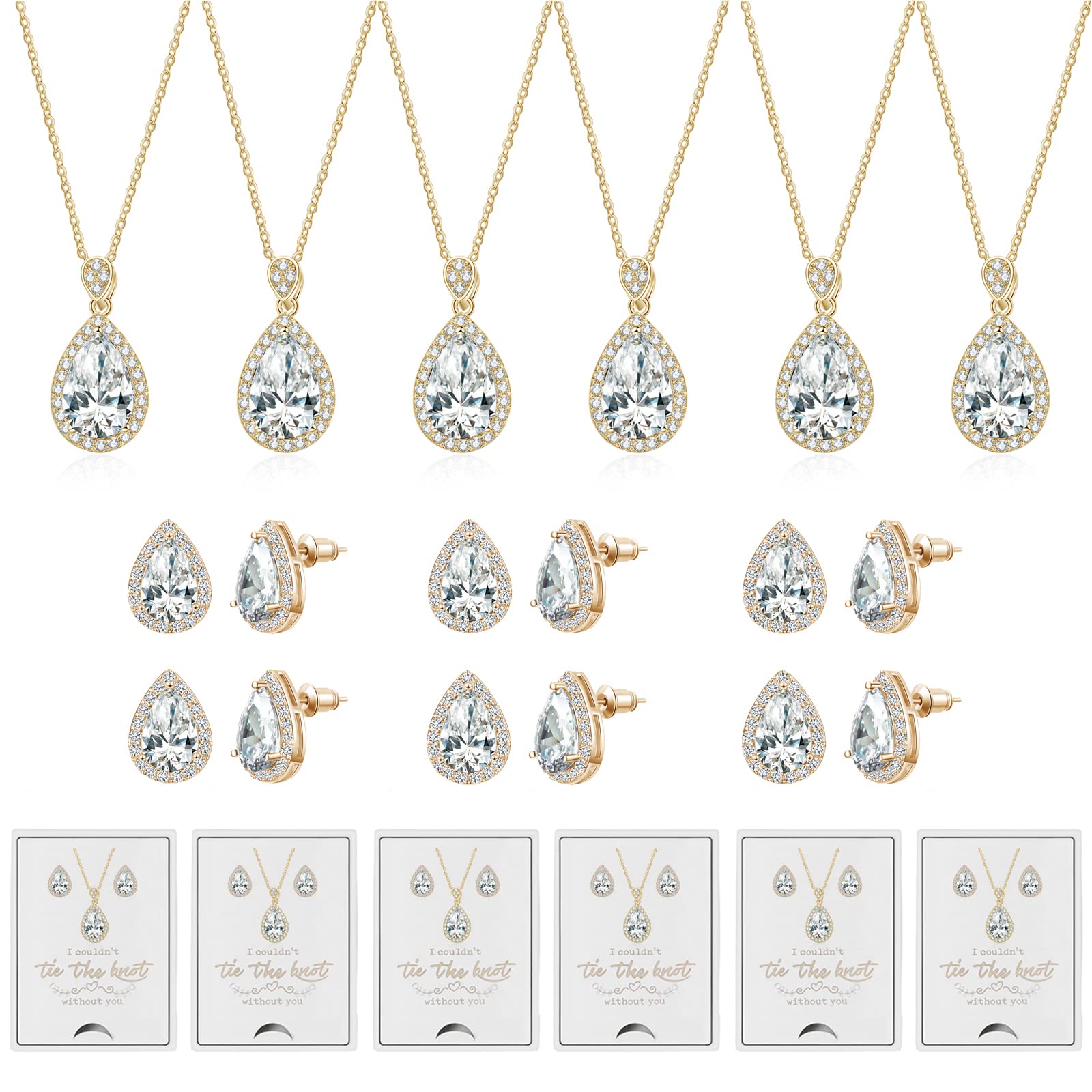 DHQH 6-Piece Bridesmaid Proposal Gift Set - Elegant Teardrop Necklace & Earrings Jewelry for Weddings, Bridal Showers & Special Occasions | Perfect for Bridesmaids, Maid of Honor & Wedding Party