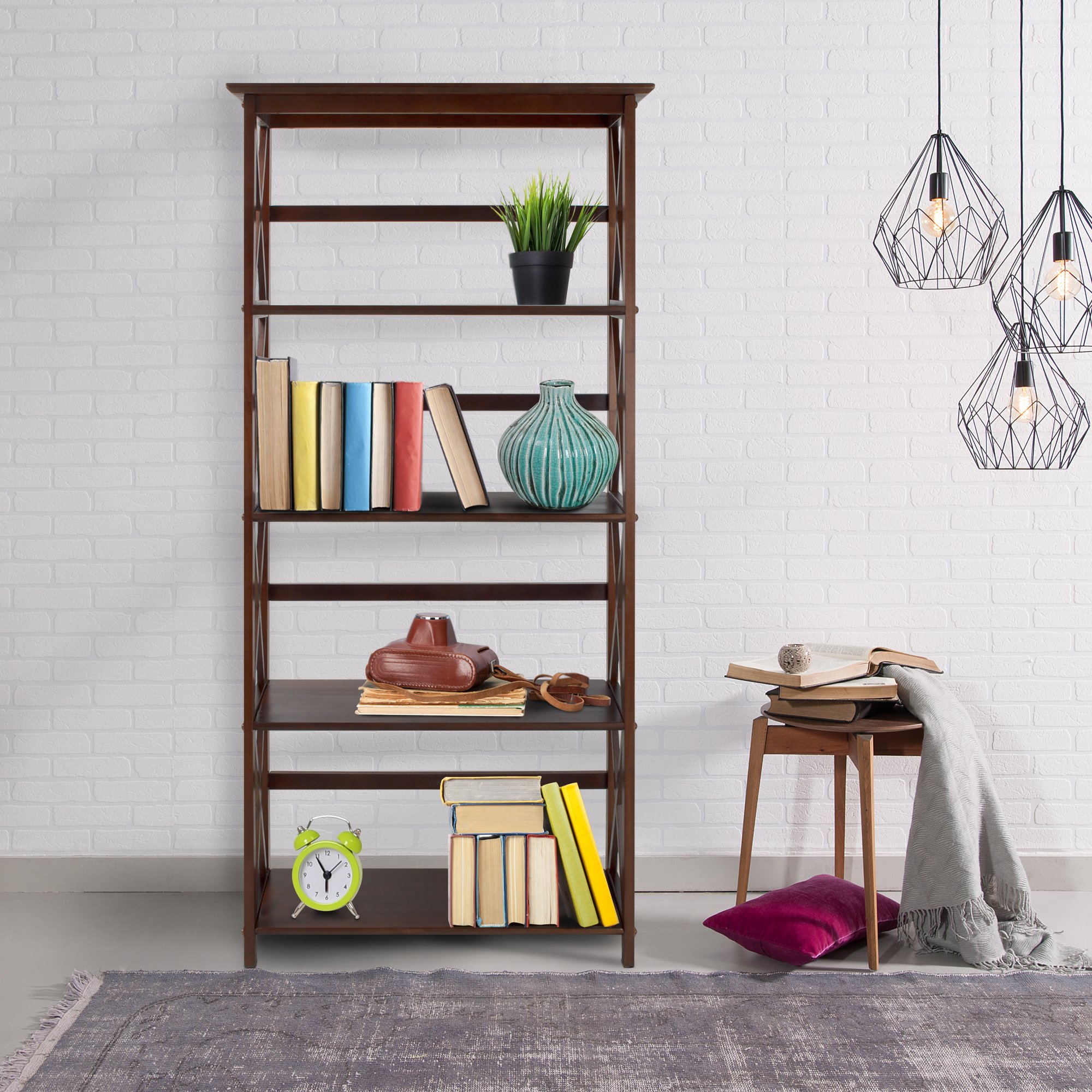 Stylish Wooden Bookshelf for Home & Office - Modern Bookcase with 5-Tier Storage, Perfect for Living Room, Bedroom, or Study - Space-Saving Furniture for Books, Decor & Essentials