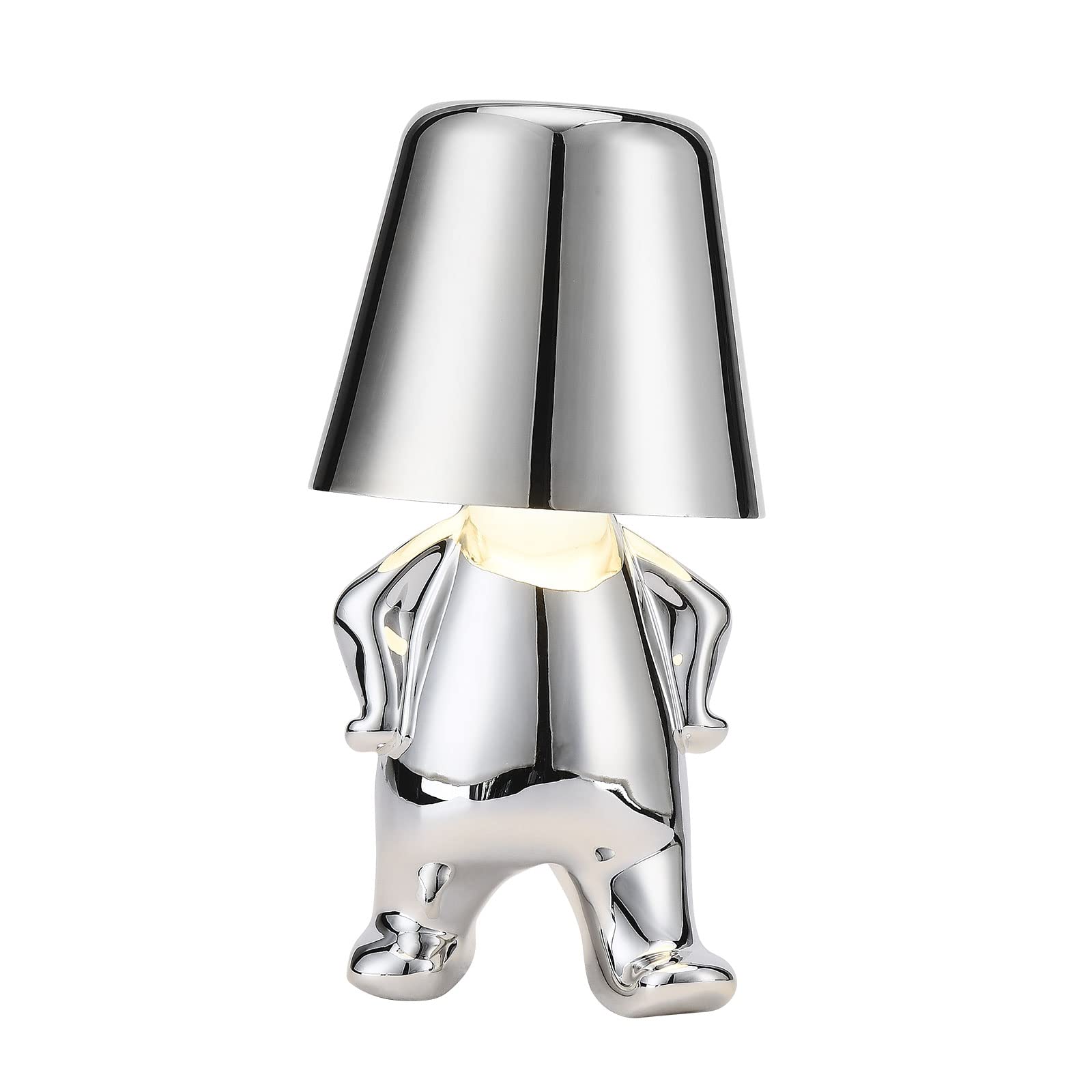 Modern Touch Control Bedside Table Lamp - Silver LED Desk Lamp with USB Port & Gold Thinker Statue, 3-Way Dimmable Night Light for Bedroom, Office, and Study | Perfect for Reading, Working, and Creating a Cozy Ambience