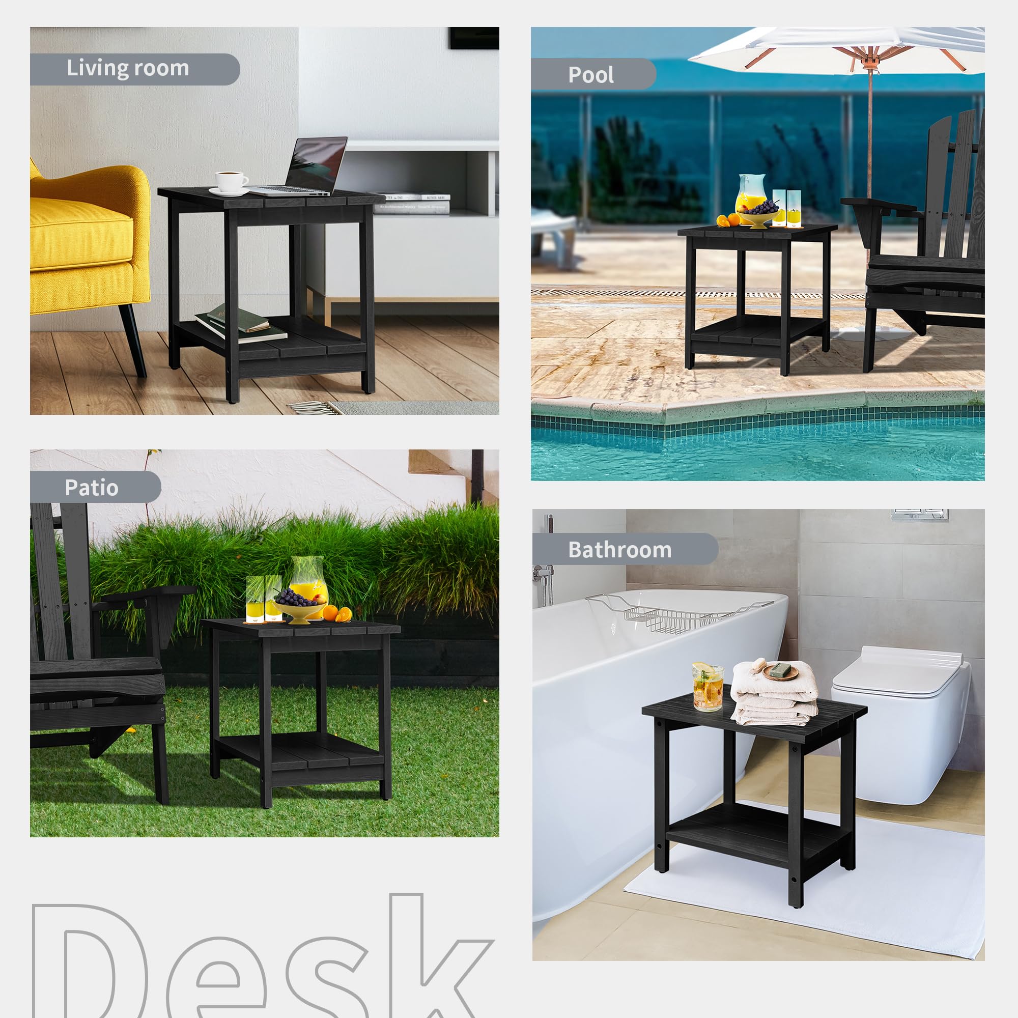 Weather-Resistant Black Outdoor Side Table - Square Patio End Table for Backyard, Pool & Indoor Use - Durable Wood Companion Furniture for Relaxing Outdoors