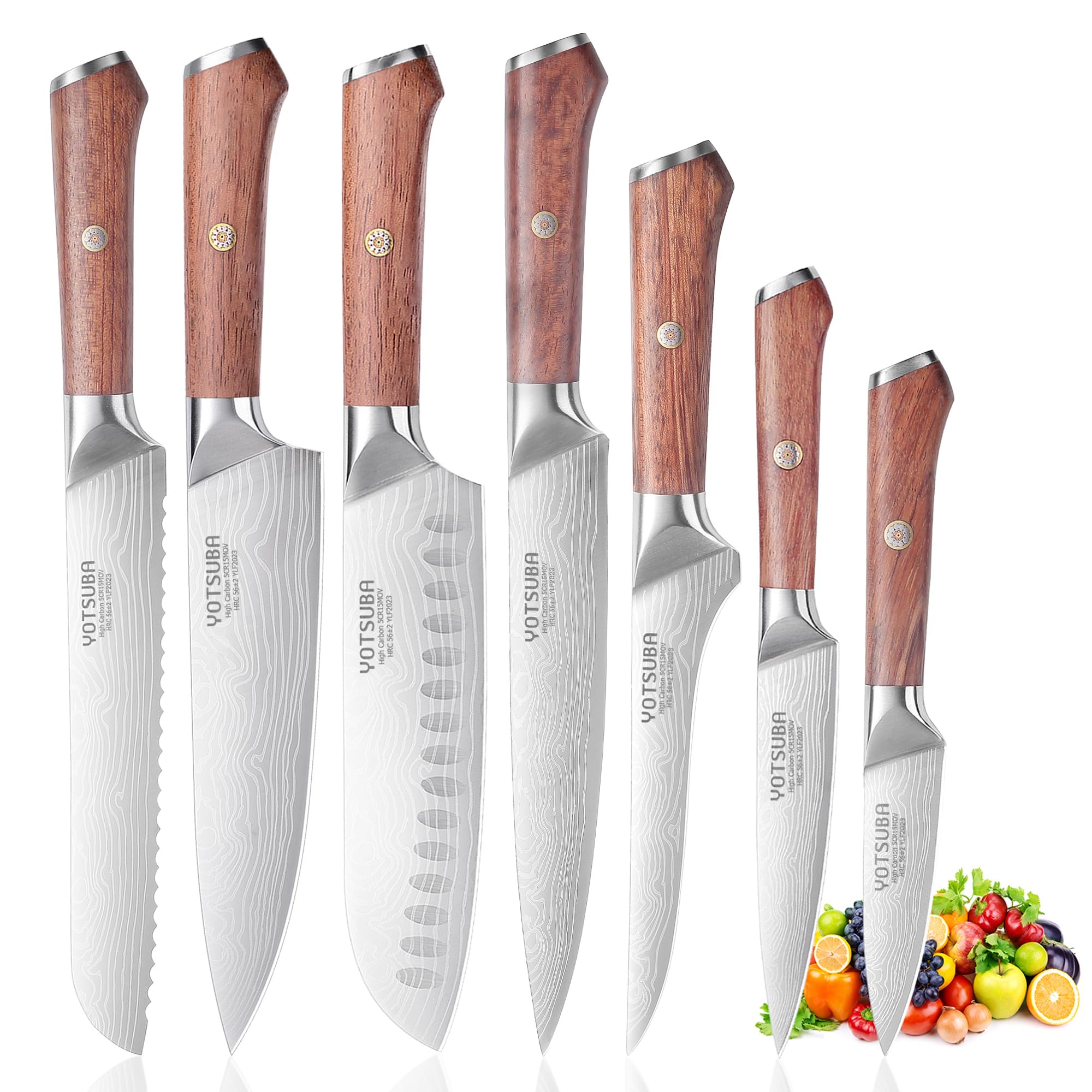 YOTSUBA 7-Piece Kitchen Knife Set - High Carbon Stainless Steel Sharp Knives with Ergonomic Handle for Professional Chefs & Home Cooking | Perfect for Meat Cutting, Vegetable Chopping & Food Prep