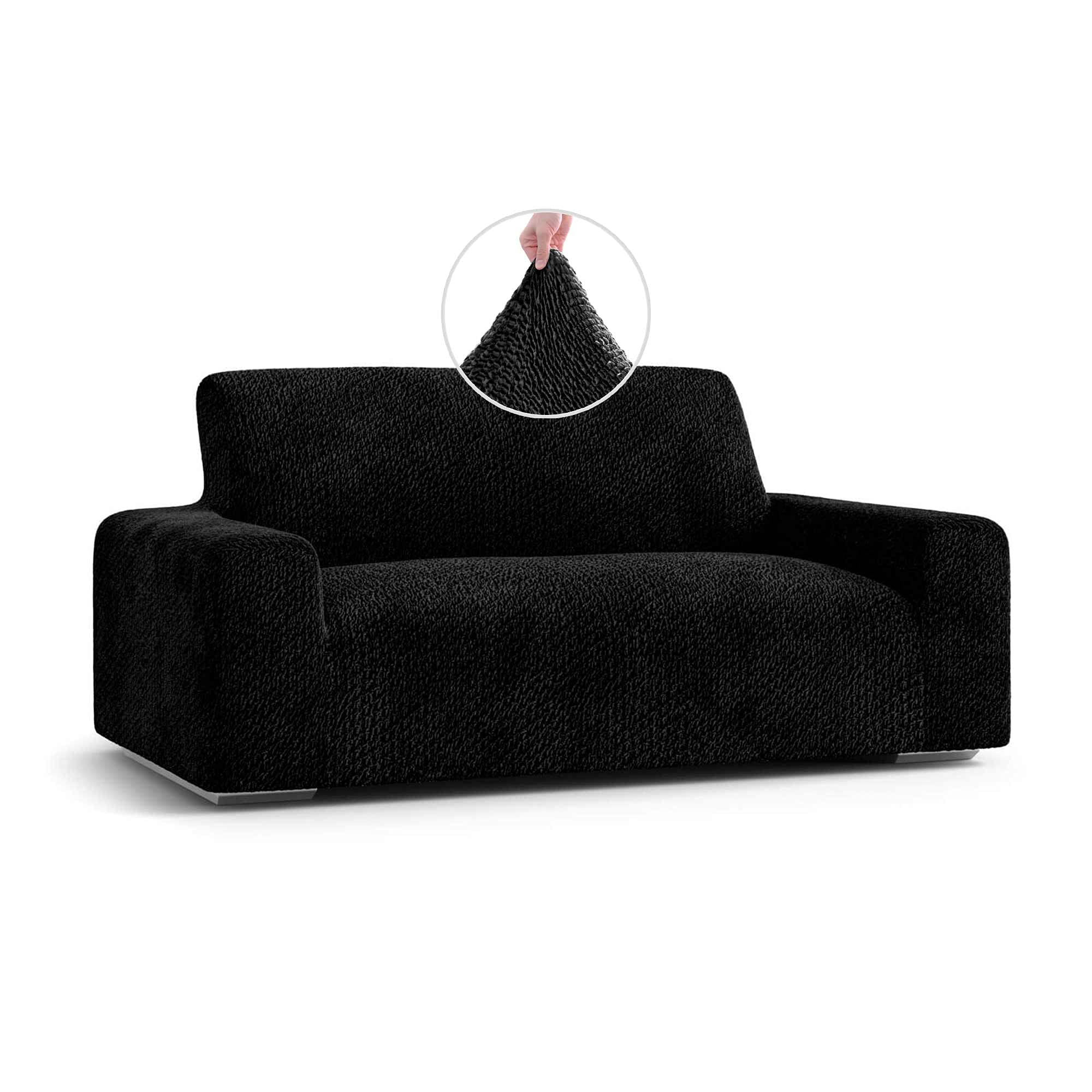 Stretch Sofa Slipcover & Loveseat Cover - Soft Polyester Fabric Couch Protector - Washable 1-Piece Form Fit Furniture Cover for Pets - Velvet Collection (Black) - Perfect for Living Room, Family Room & Pet-Friendly Homes