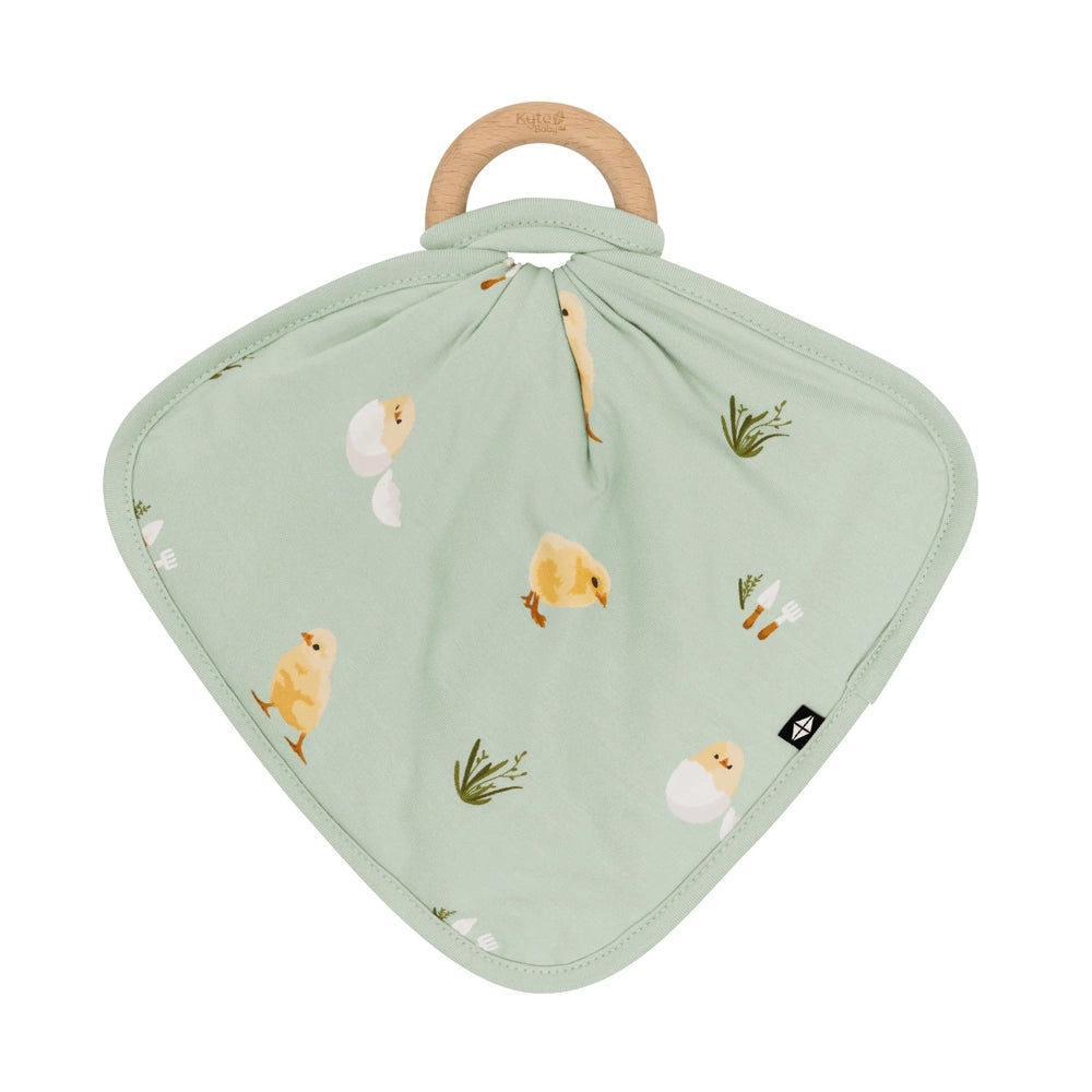 Kyte Baby Lovey with Removable Wooden Teething Ring - Soft Aloe Chick Blanket for Infants & Toddlers - Perfect for Soothing, Teething, and Cuddling