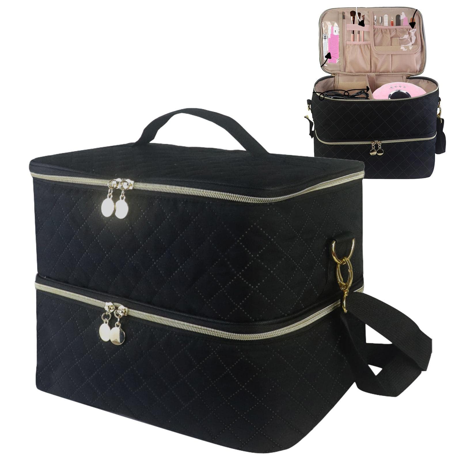 Double Layer Nail Polish Organizer Case - Holds 40 Bottles, Portable Nail Polish Storage Bag with Accessory Compartments for Nail Lamp & Tools - Perfect for Travel, Salon & Home Manicure Organization