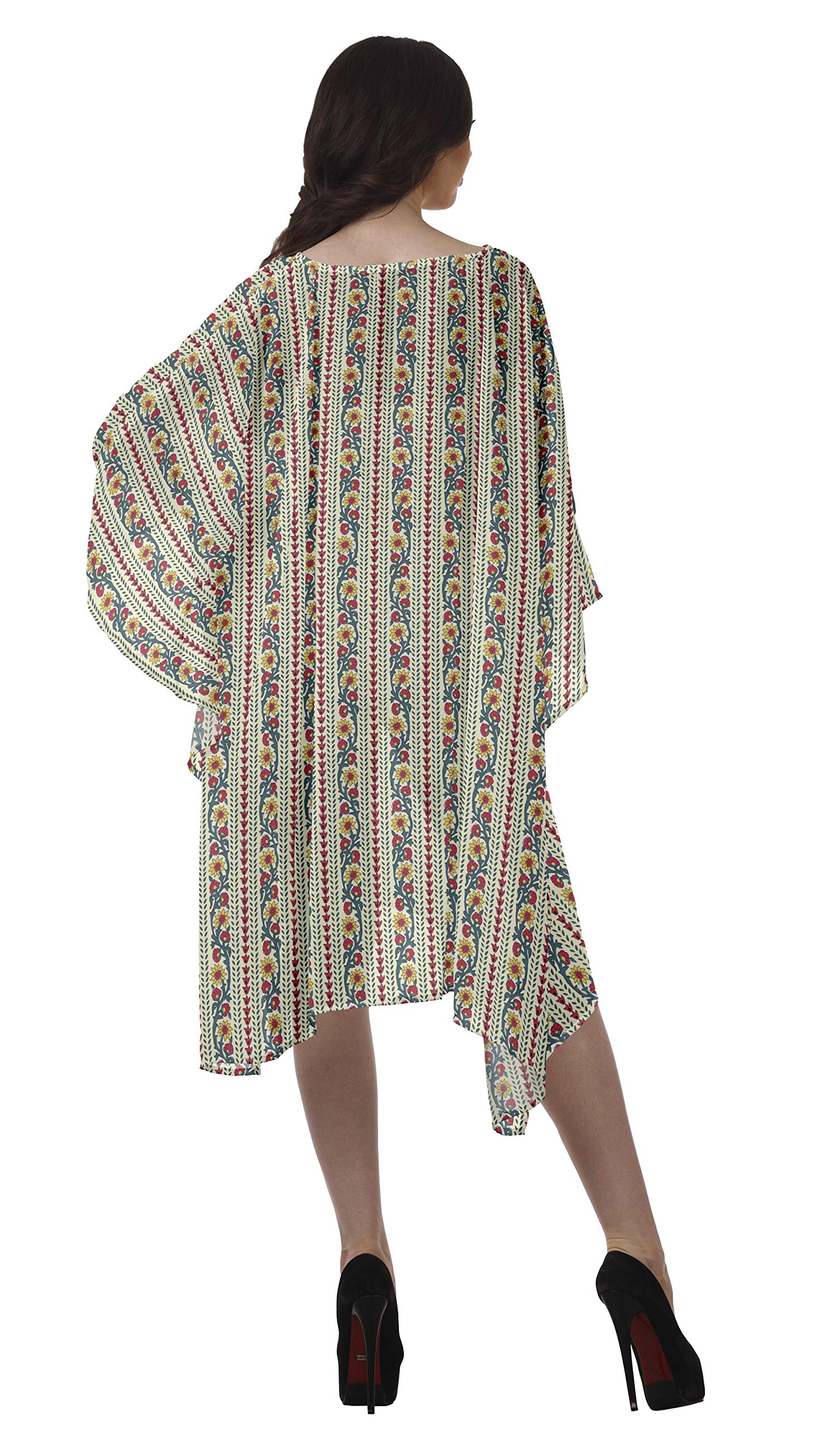 Moomaya Women's Georgette Short Beach Kaftan - Flowy Bikini Cover Up Dress with Side Slits | Perfect for Poolside, Vacation & Summer Outfits