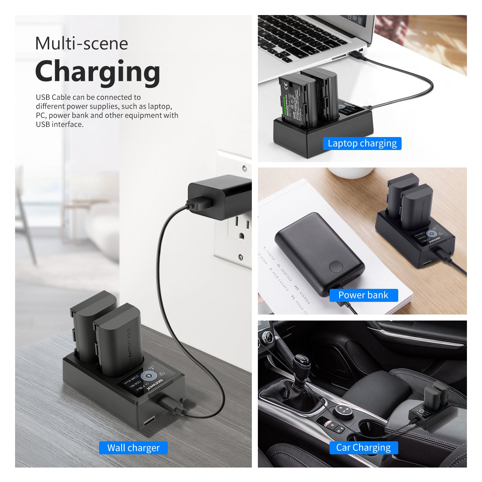 NEEWER 2 Pack LP-E6 2000mAh Replacement Battery & Charger Set for Canon DSLR Cameras - Perfect for Travel, Photography & Extended Shooting Sessions