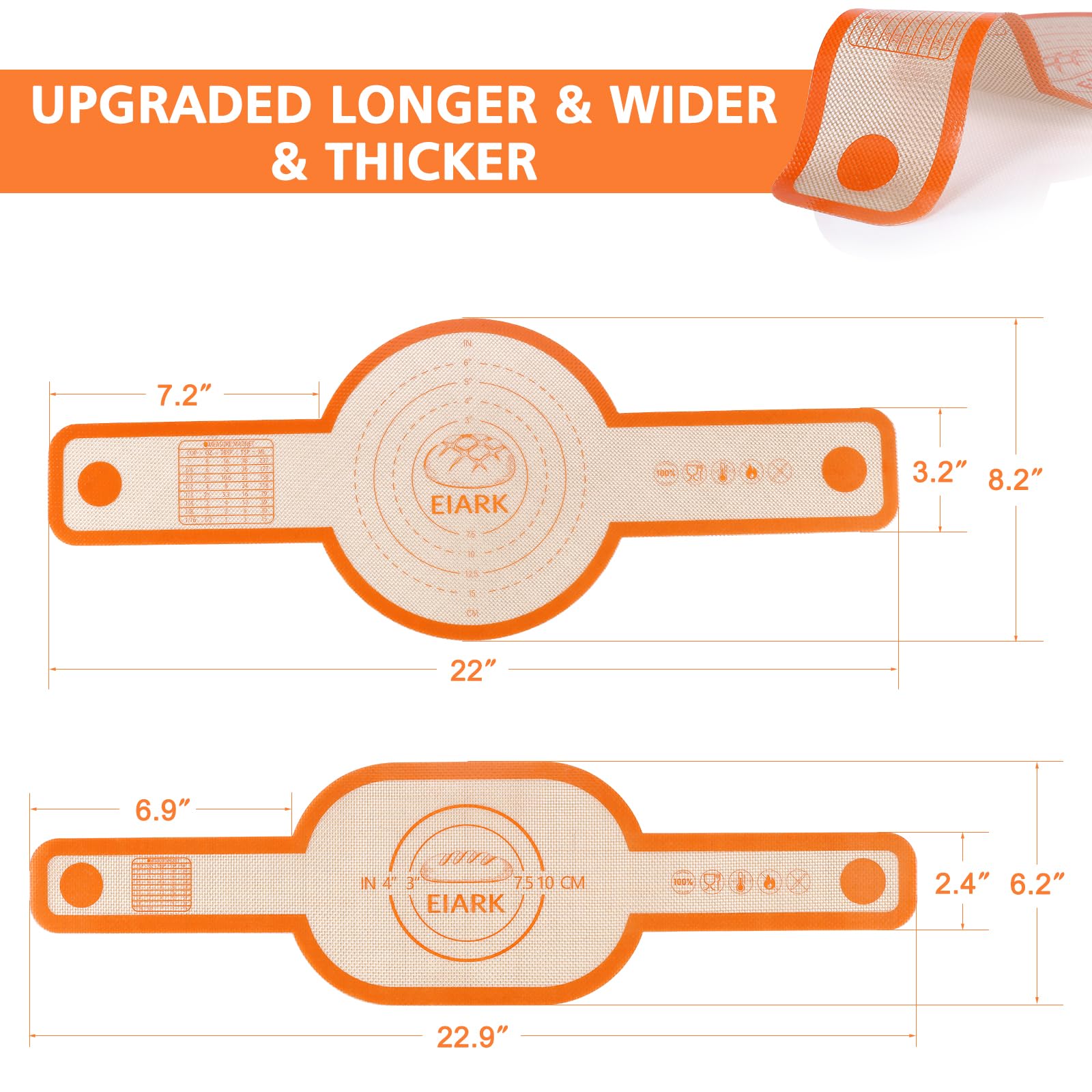 Non-Stick Silicone Bread Sling for Dutch Oven - 2 PCS Oval & Round Baking Mats with Extra Long Handles | Reusable, Easy Clean & Transfer Sourdough Bread | Perfect for Artisan Bread Baking, Homemade Loaves & Dutch Oven Cooking (Orange)
