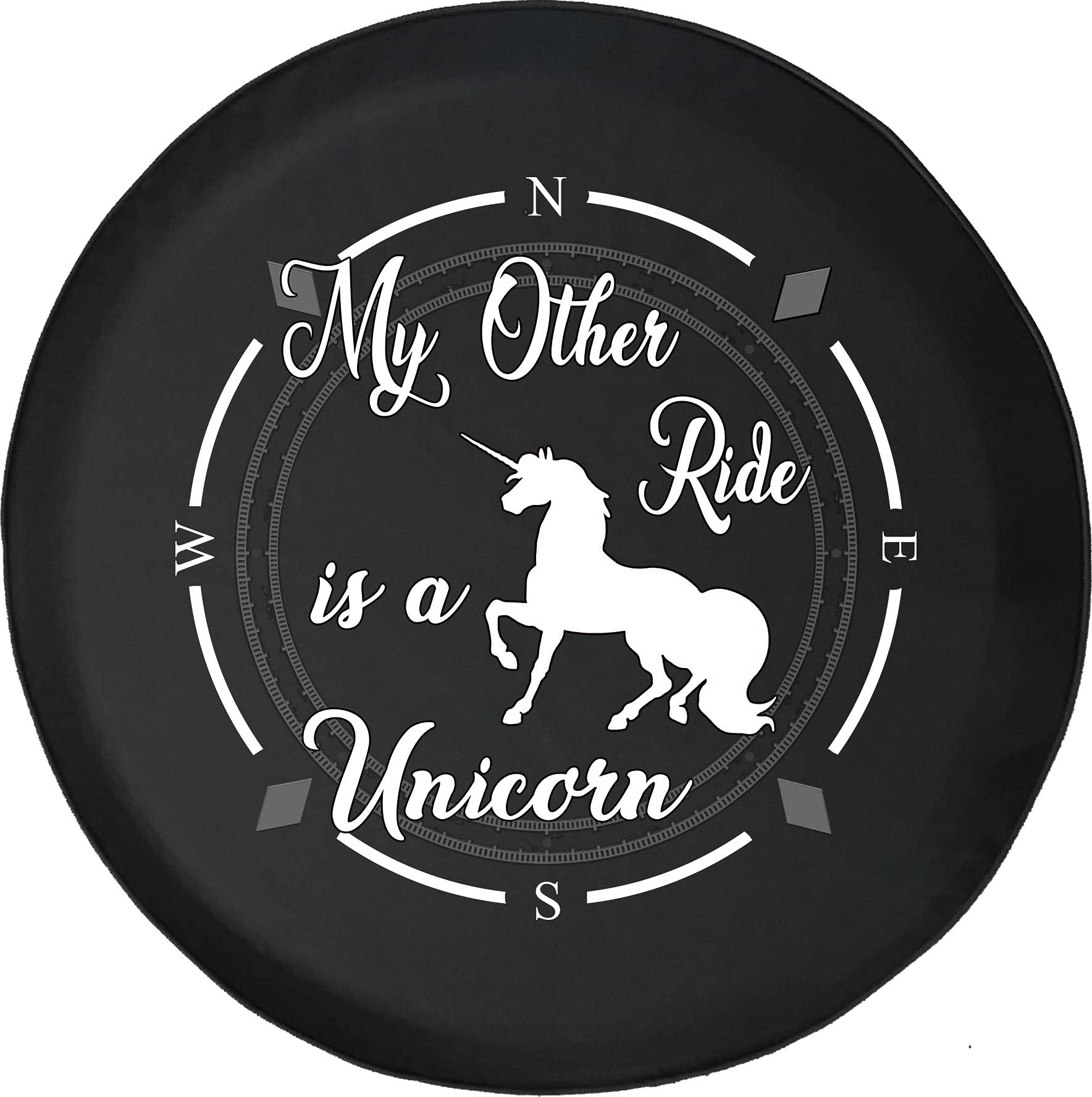 American Unlimited Spare Tire Cover with Compass Design - 'My Other Ride is a Unicorn' Wheel Cover for SUV, Trailer, RV & Multiple Vehicles - Perfect for Road Trips & Outdoor Adventures