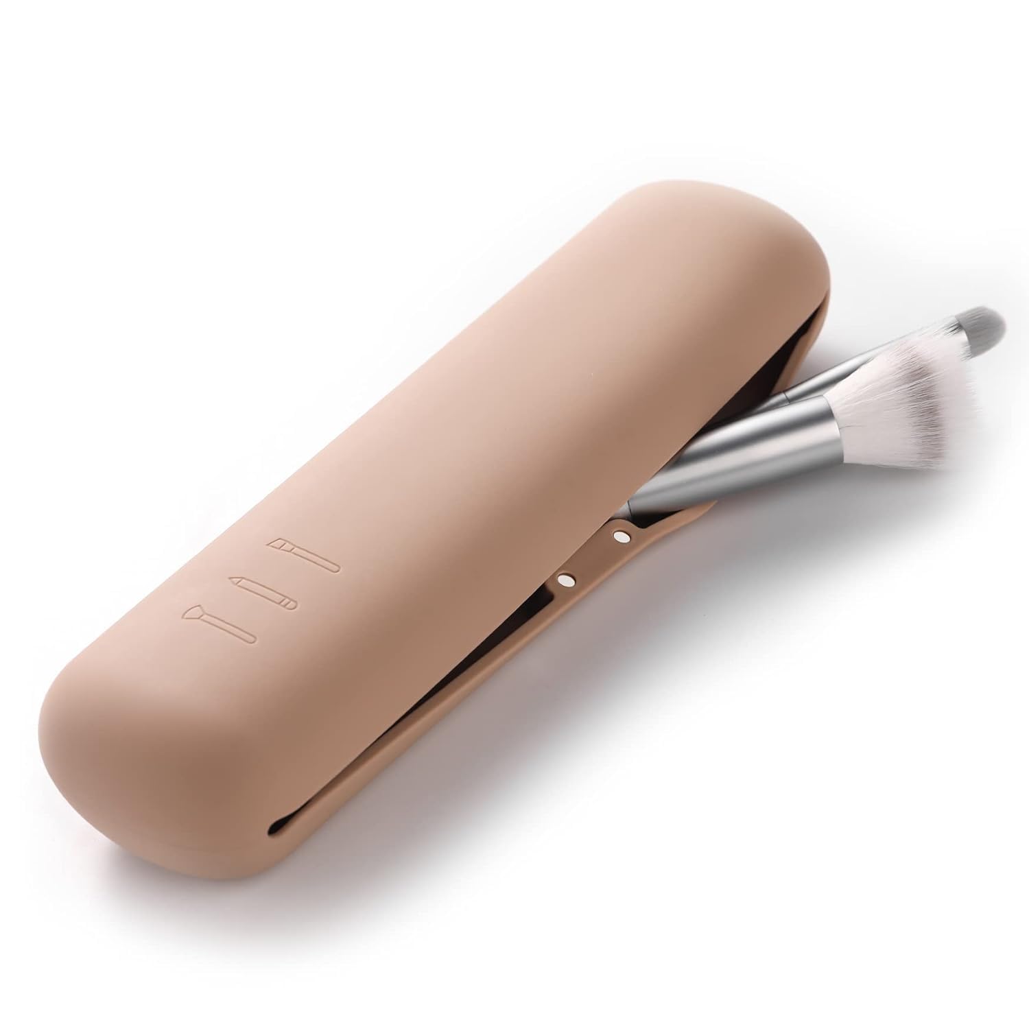 Golden Bird Silicone Makeup Brush Holder - Compact Travel Case for Foundation Brushes, Portable Cosmetic Organizer (Brushes Not Included) - Brown Small Size | Perfect for Travel, Home Vanity & Professional Makeup Artists