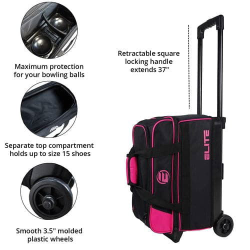 ELITE Professional Pink Double Roller Bowling Bag for Women & Men - Lightweight, Durable Travel Case for Bowling Balls & Accessories - Perfect for League Play, Tournaments & Practice Sessions