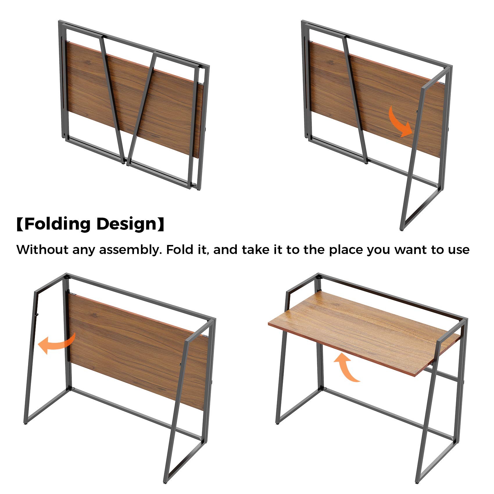 Compact 41 Inch Folding Desk with Protective Railing - Portable Computer Desk for Small Spaces, Home Office & Student Study - Space-Saving Foldable Workstation for Dorm Rooms, Apartments & Workspaces