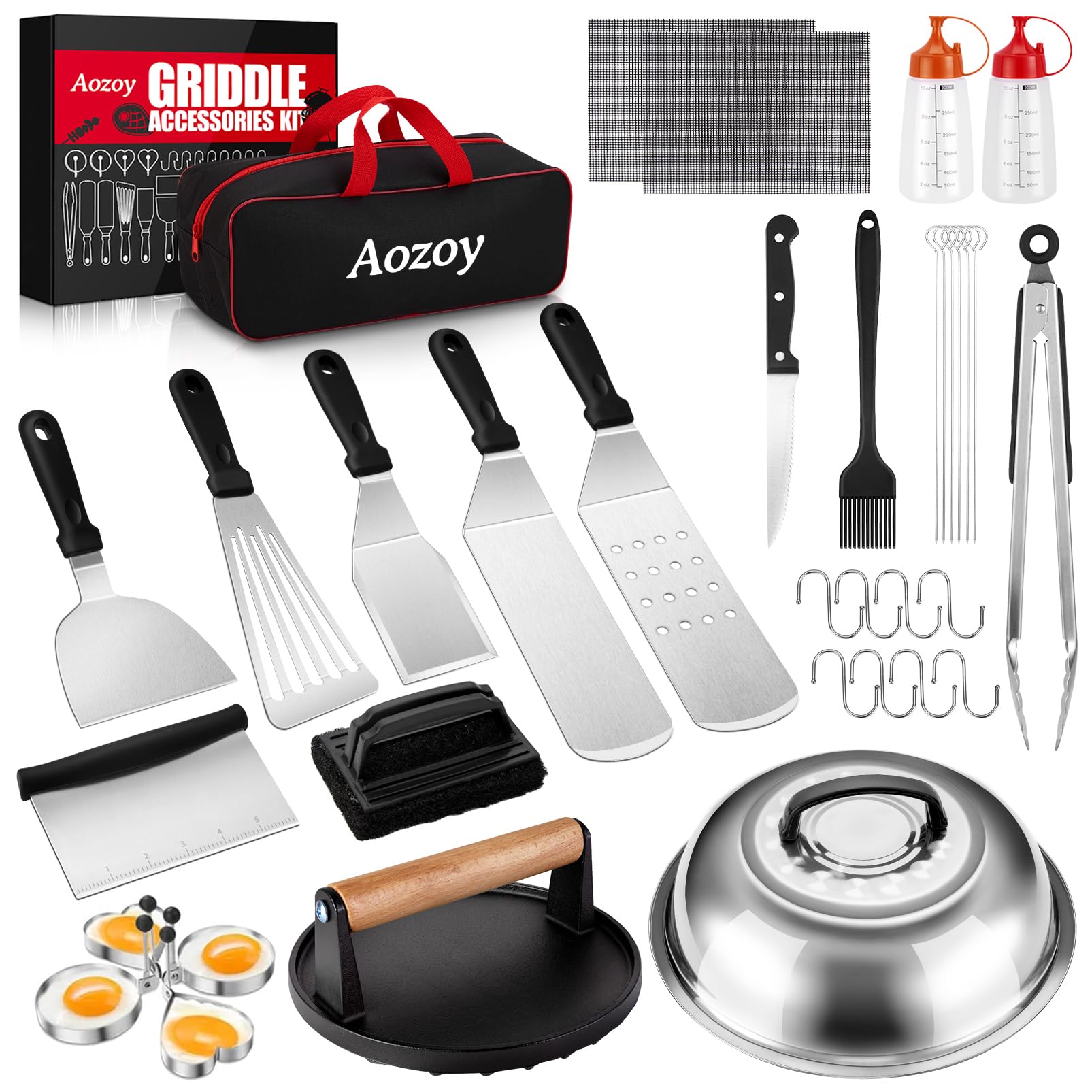 36PCS Flat Top Grill Accessories Kit - Stainless Steel Spatula, Burger Press, Scraper & Tongs Set with Carry Bag for Blackstone, Camp Chef Griddles - Perfect for Outdoor BBQ, Camping & Backyard Cooking