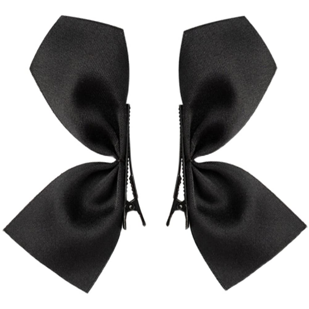 2 Pairs (4pcs) Black Satin Ribbon Bow Hair Claw Clips - Vintage Bowknot Side Hairpins Barrettes for Women & Girls - Perfect for Weddings, Parties and Everyday Hairstyles