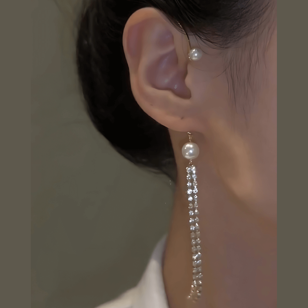 Pearl Tassel Fringe Ear Wrap Climber Crawler Earrings for Women | Boho Chic Dangle Statement Jewelry | Perfect for Parties, Weddings & Special Occasions