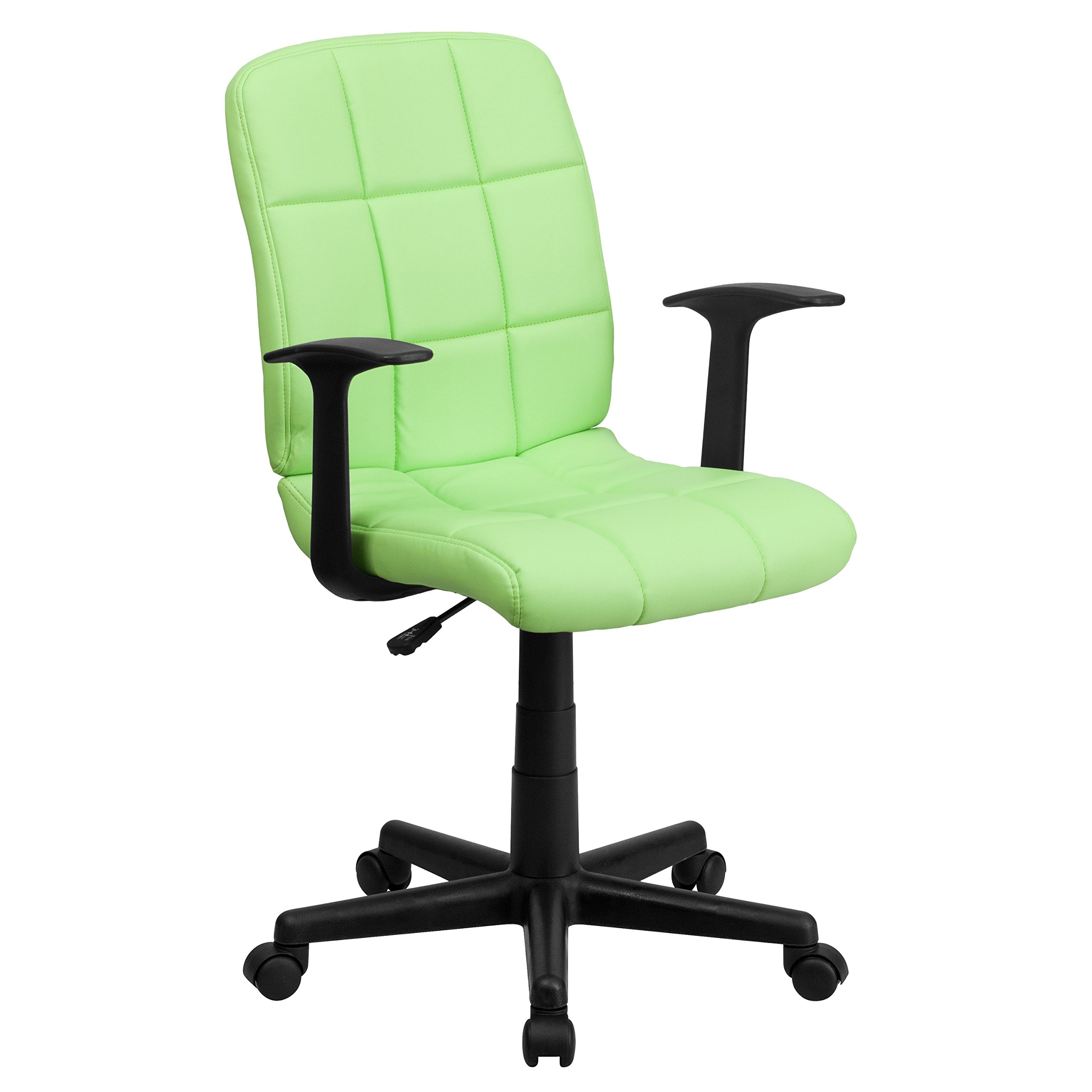 Flash Furniture Clayton Mid-Back Office Chair - Green Quilted Vinyl Swivel Task Chair with Arms for Home & Office Workspace | Ergonomic Support for Long Hours Sitting
