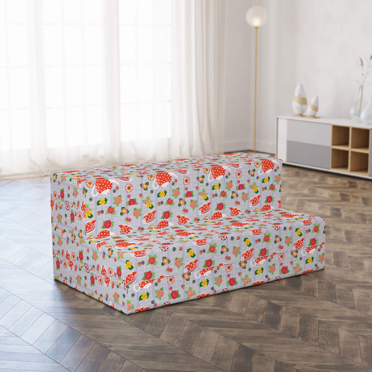 Ambesonne Colorful Foldable Mattress with Cartoon Tea Pots & Roses Design - 78.7