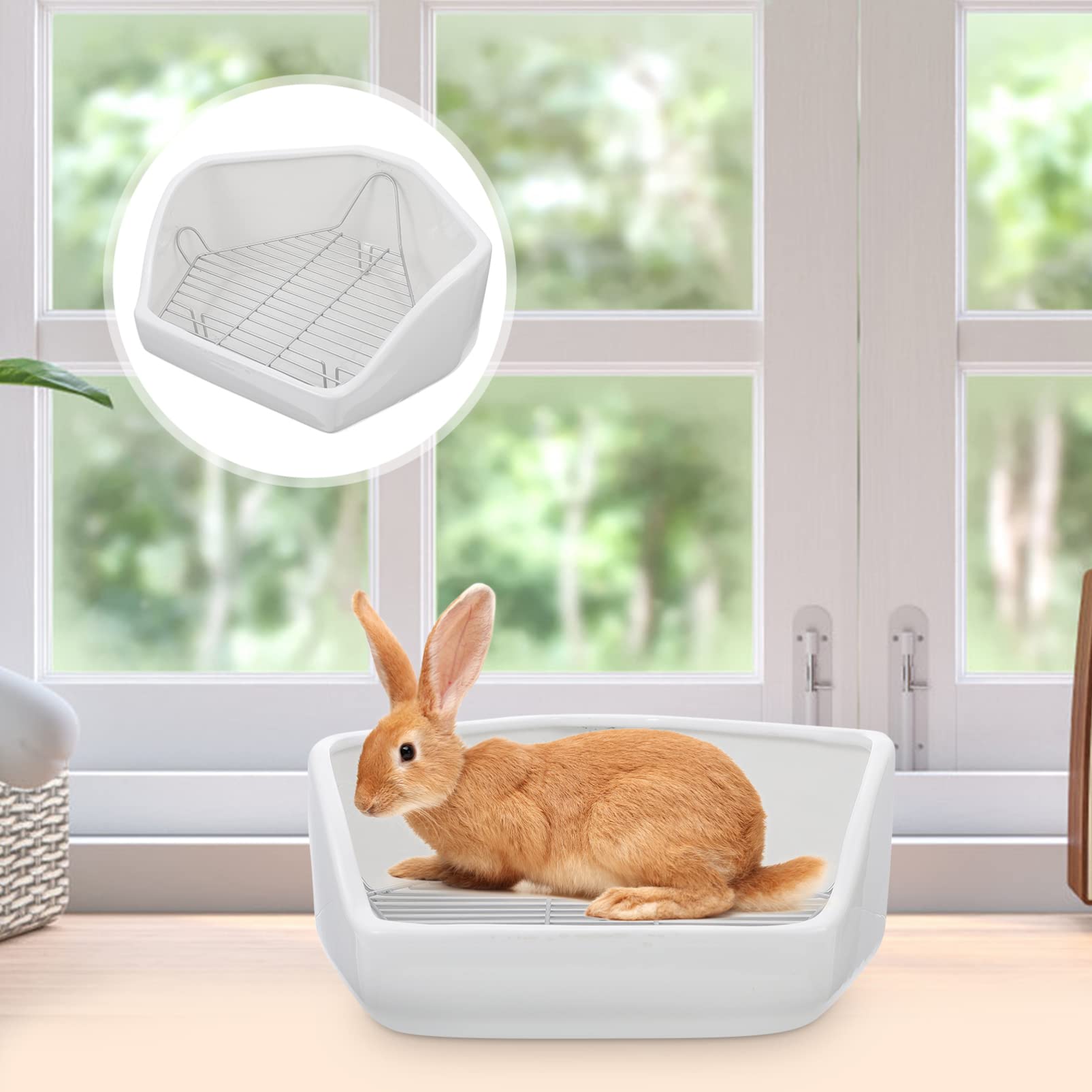 Ceramic Rabbit Litter Box - Corner Small Animal Toilet for Bunnies, Hamsters, Guinea Pigs & Chinchillas | White Pet Potty Trainer with Litter Tray | Perfect for Cage & Indoor Use