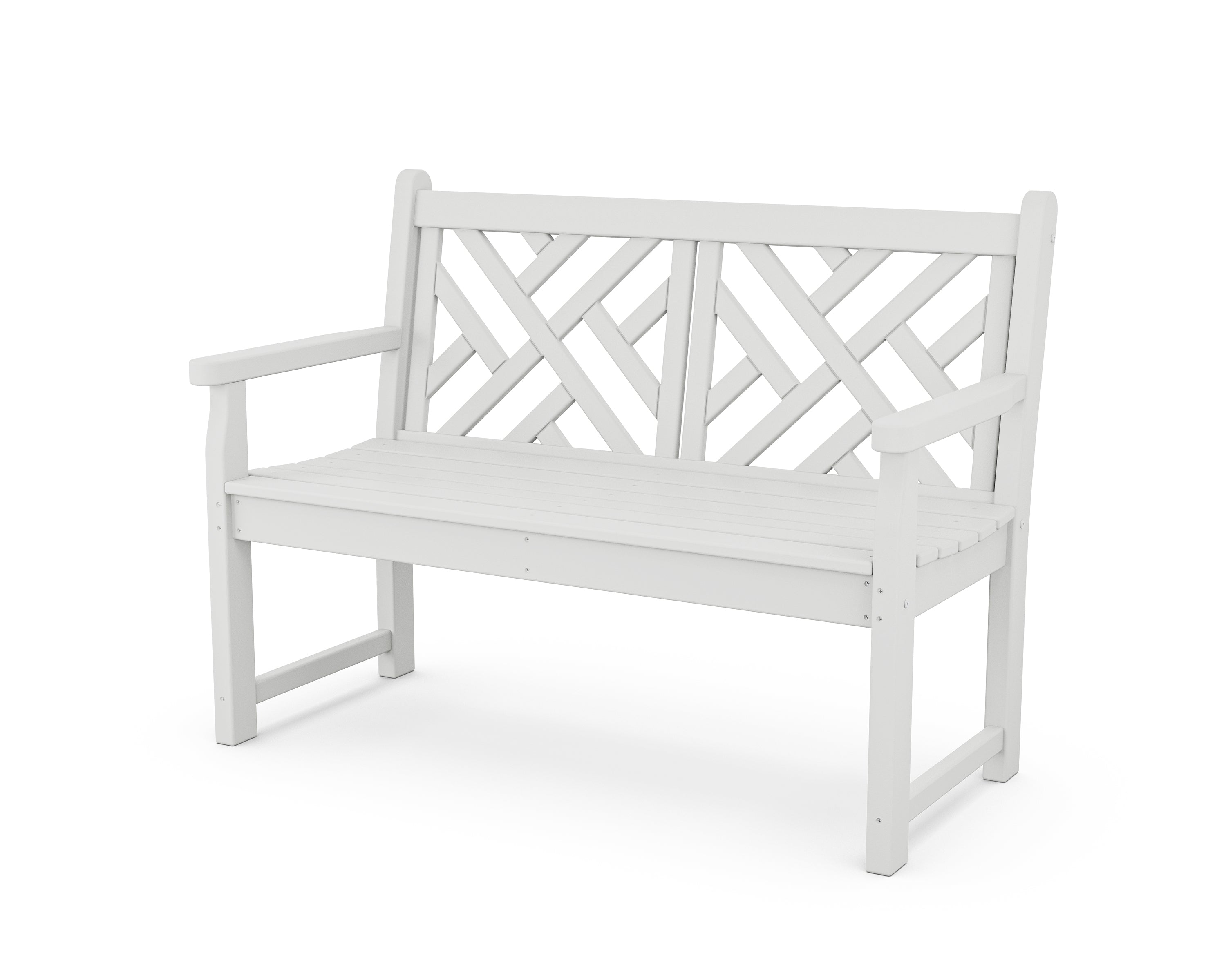 POLYWOOD Chippendale 48-Inch Outdoor Bench - Classic White Adirondack Style Garden Seating for Patio, Deck, or Poolside - Weather-Resistant Recycled Plastic Furniture