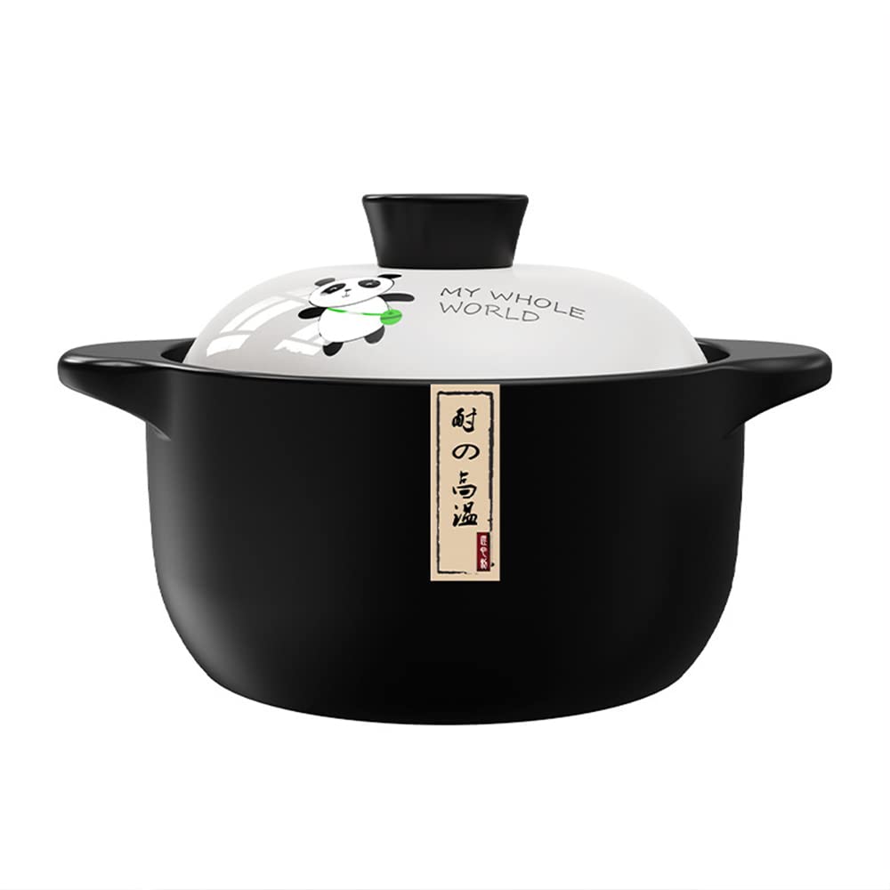 KinYunShang Panda Ceramic Casserole Pot - High Temperature Resistant Clay Soup Pot for Stove & Open Flame, Small Crock Pot for Stews, Rice & Soups - Perfect for Home Cooking, Gas Stove Use & Family Meals