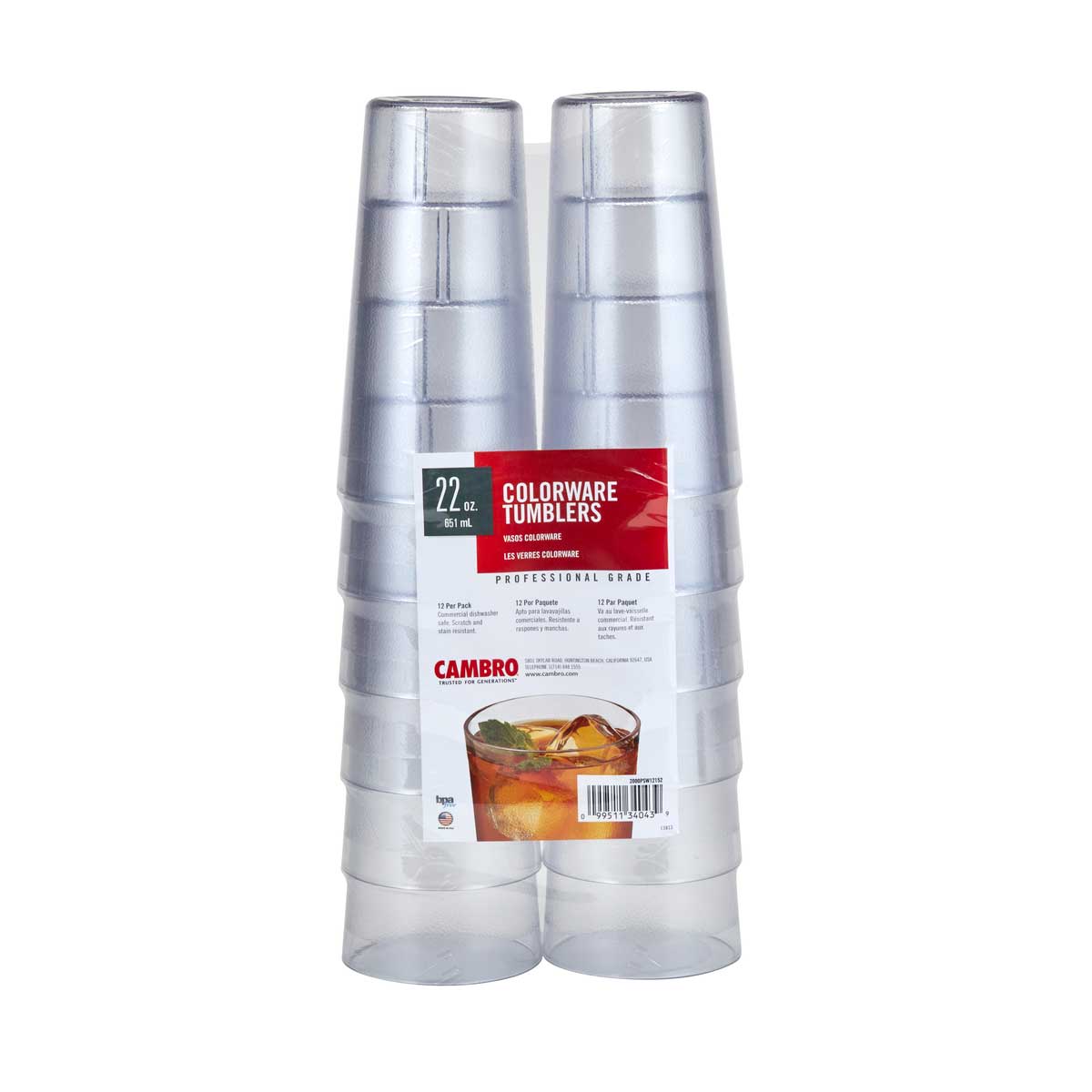Cambro 2000PSW12152 Clear 22 oz Colorware Tumbler - Pack of 12 - Durable Drinkware for Restaurants, Cafes & Catering Services