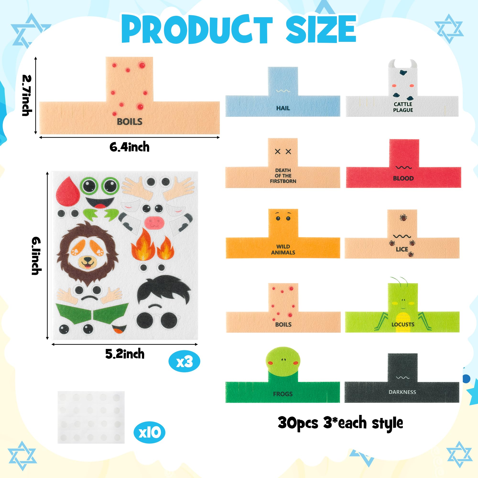 30pcs DIY Passover Plagues Finger Puppet Kit - Creative Ten Plague Felt Hand Puppets for Kids, Jewish Pesach Seder Art Craft Supplies | Fun Storytelling & Educational Activity for Children's Holiday Celebrations