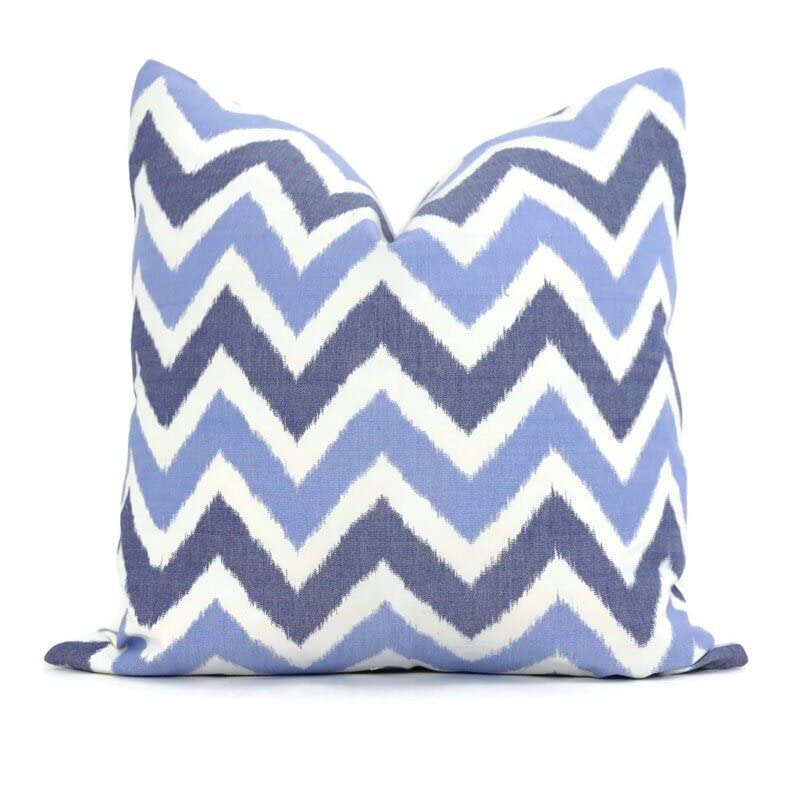 Schumacher Indigo Vidado Chevron Ikat Pillow Cover 22x22 Inch - Reversible Printed Accent Throw Pillow Case for Sofa, Bed & Home Decor - Custom Size Available