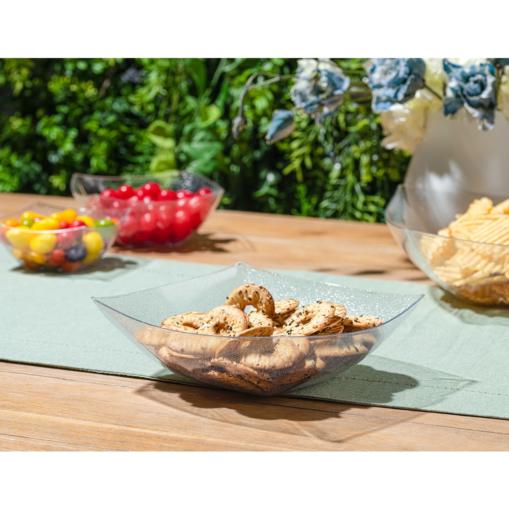 Square Silver Glitter Serving Bowls - Set of 4 | Elegant Party Dessert Bowls for Candy, Snacks, Ice Cream & Entertaining