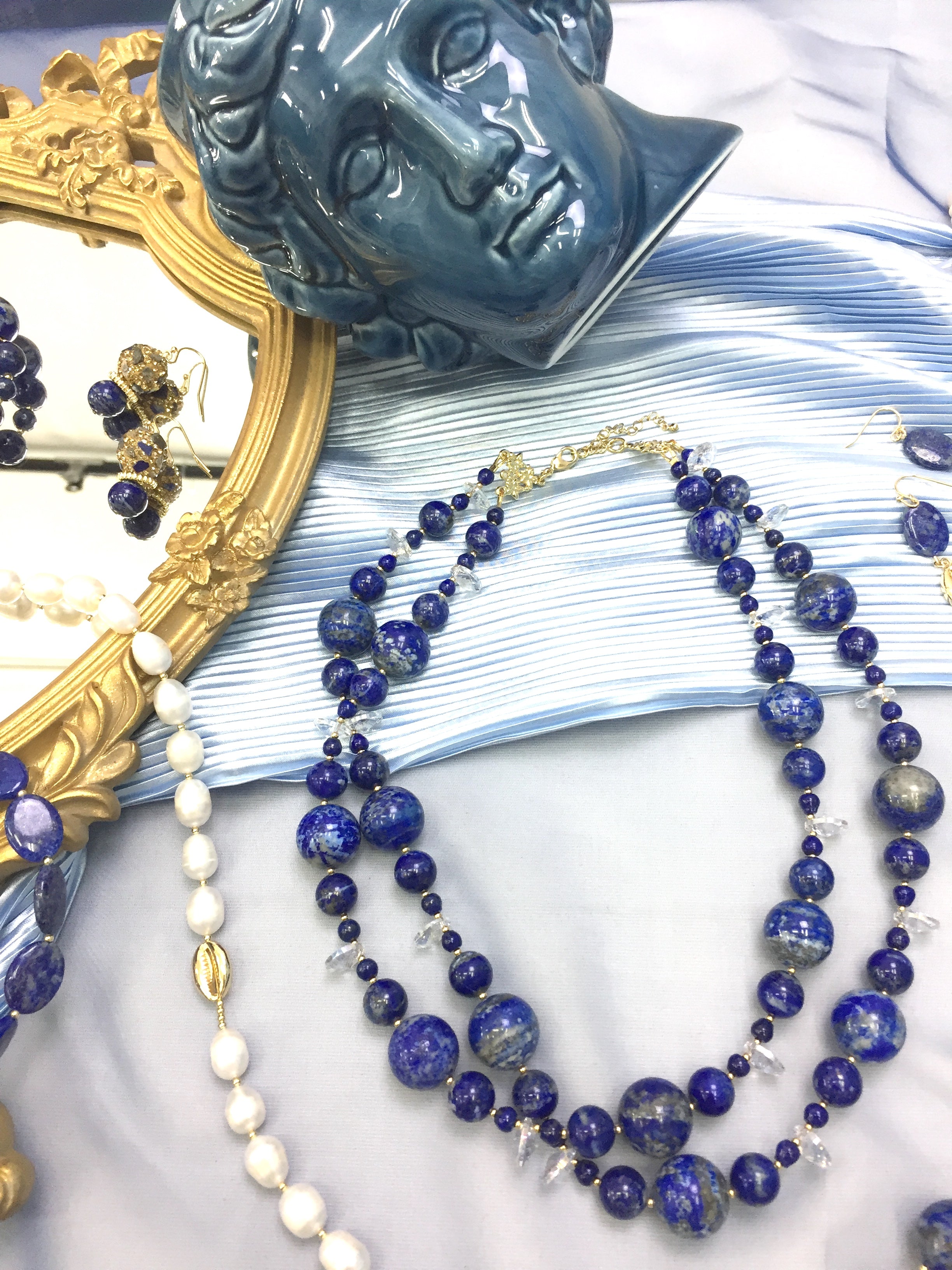 Lapis Lazuli Double Strand Beaded Necklace DN207 - Elegant Boho Jewelry for Women, Perfect for Layering & Everyday Wear