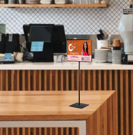 11x17 Lightweight Steel Pedestal Display Stand - Countertop or Floor Use - Two-Sided Advertising Sign Holder with 18