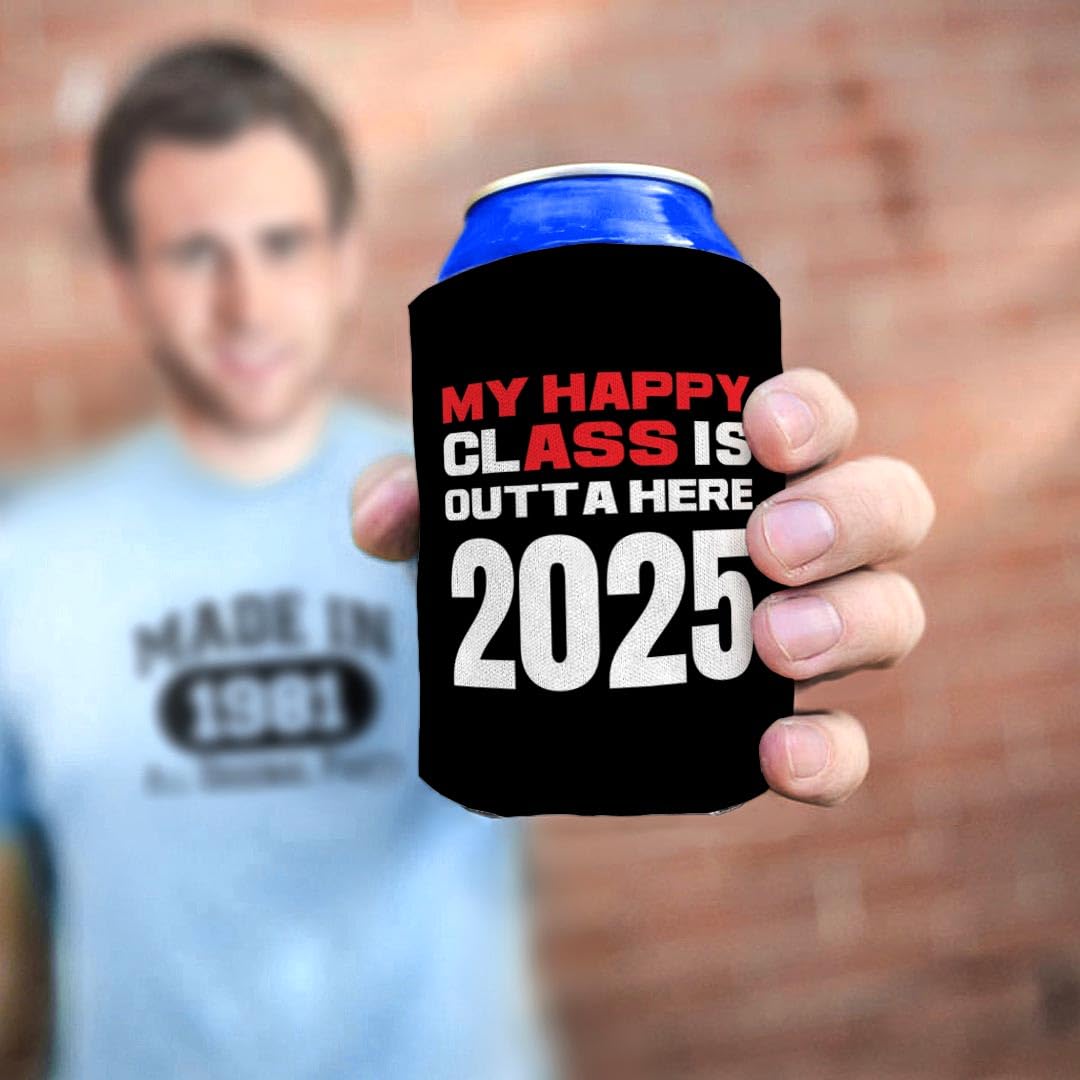 Funny Graduation Gift - 48-Pack 'My Happy Class Outta Here' 2025 Graduation Party Can Coolers (Black) - Perfect for Graduation Parties, School Events & Summer Celebrations