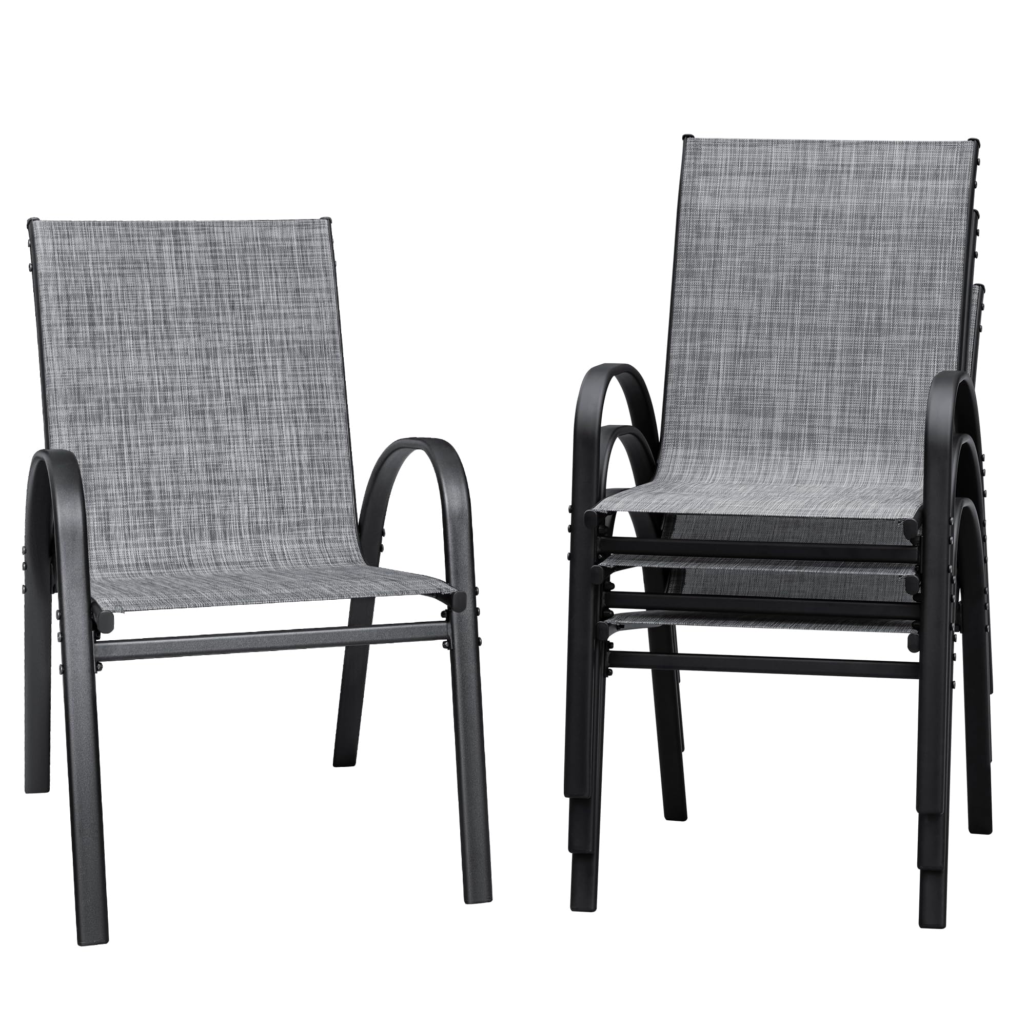 **Flamaker 4-Piece Stackable Patio Dining Chairs Set - Metal & Teslin Outdoor Chairs for Lawn, Deck, Balcony, Porch (Grey) - Perfect for Backyard BBQs, Poolside Relaxation & Garden Gatherings**