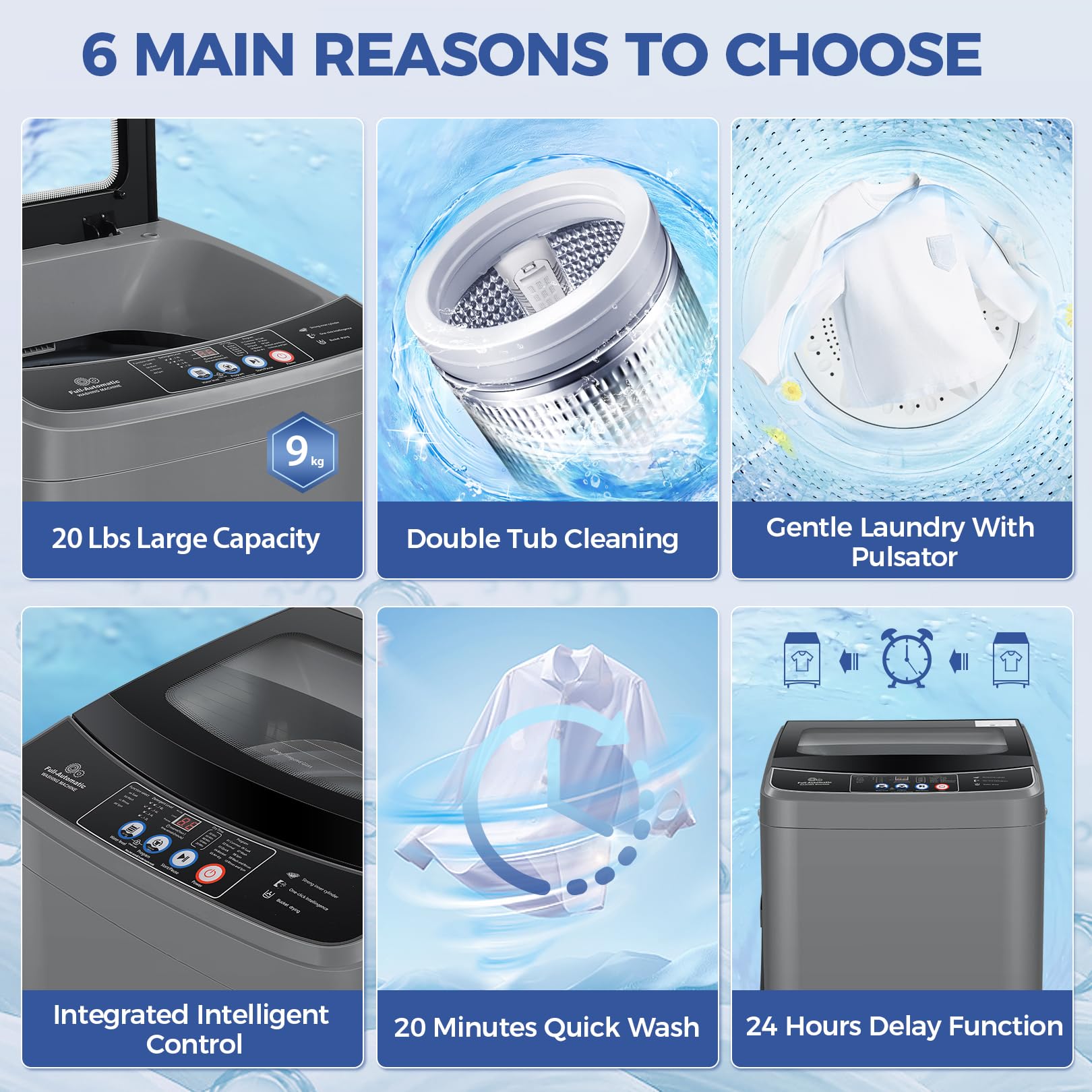 Nictemaw 20Lbs Full-Automatic Portable Washing Machine with Dryer Combo, 2.8Cu.ft Compact Washer - 10 Wash Programs & 8 Water Levels for Apartments, Dorms, RVs - Perfect for Small Spaces, Travel & Laundry on the Go - Glass Cover Included